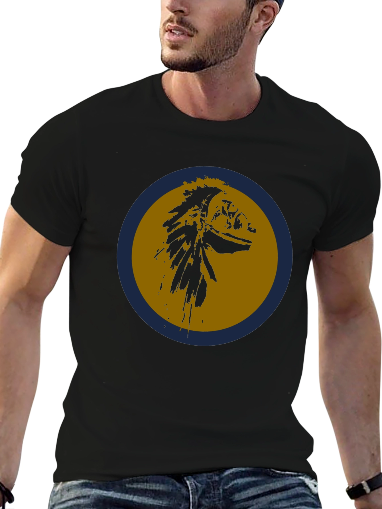Native American Headdress Graphic Tee - Black