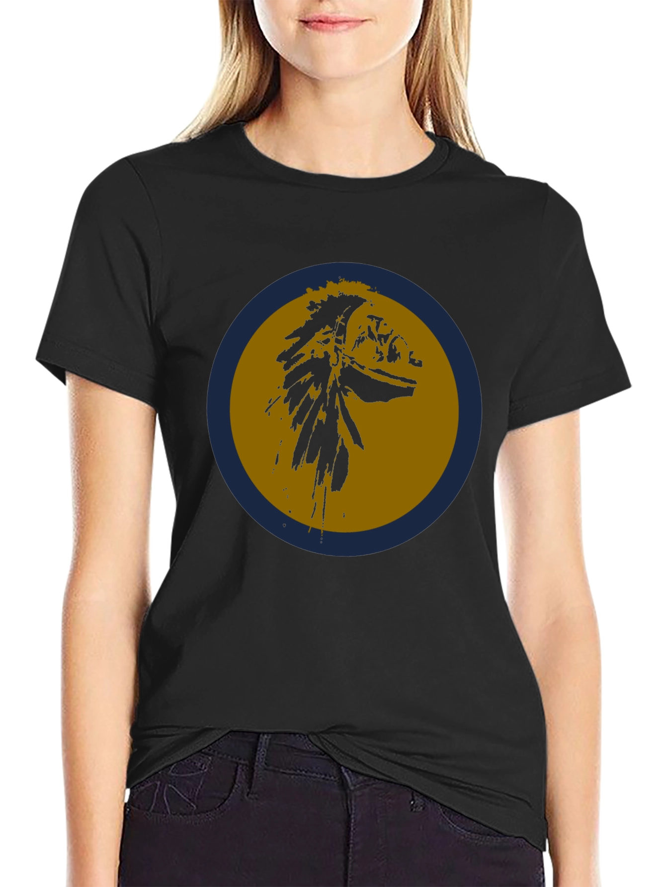 Native American Headdress Graphic Tee - Black