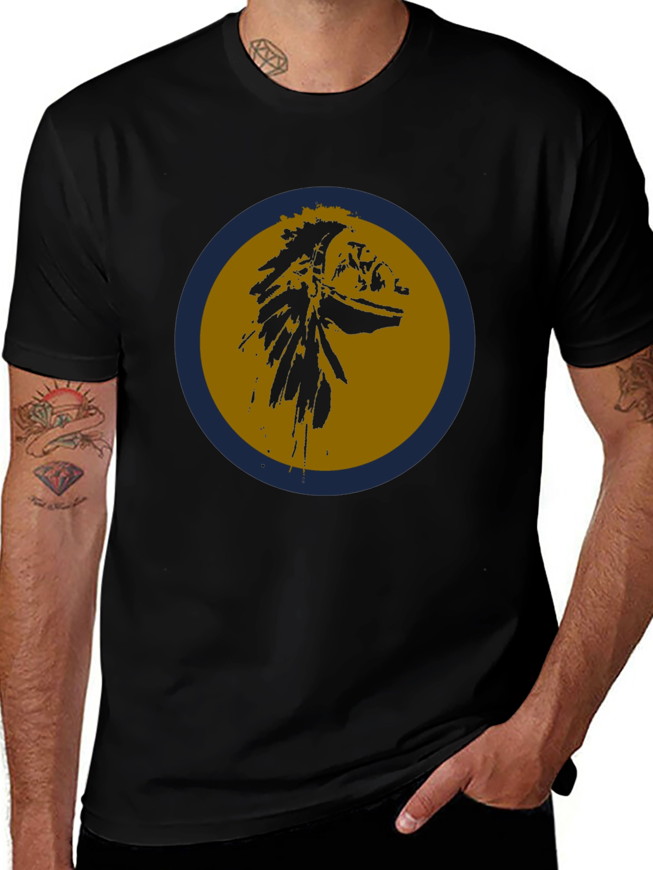 Native American Headdress Graphic Tee - Black