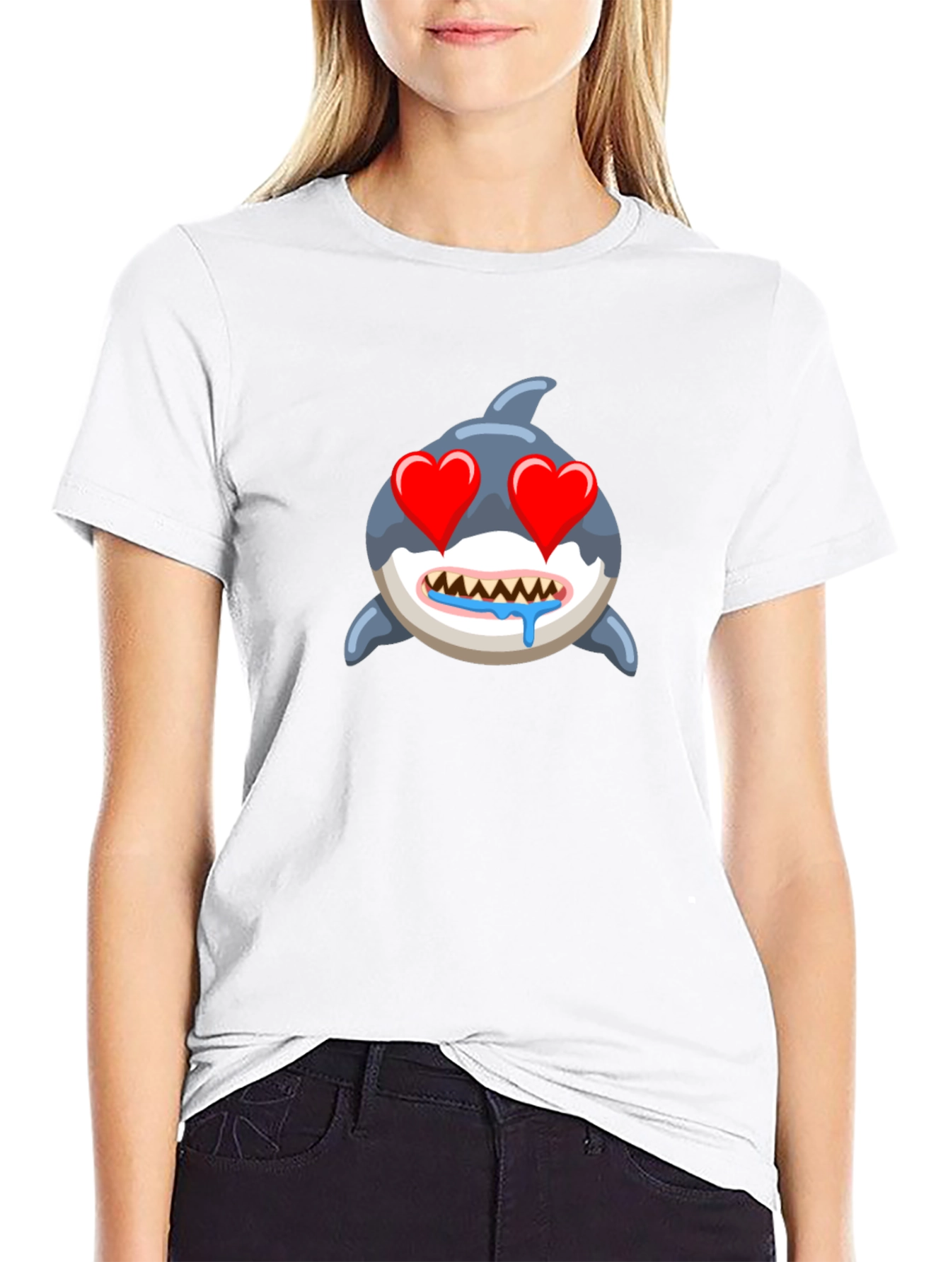 Shark Emoji T-Shirt with Heart Eyes - Black