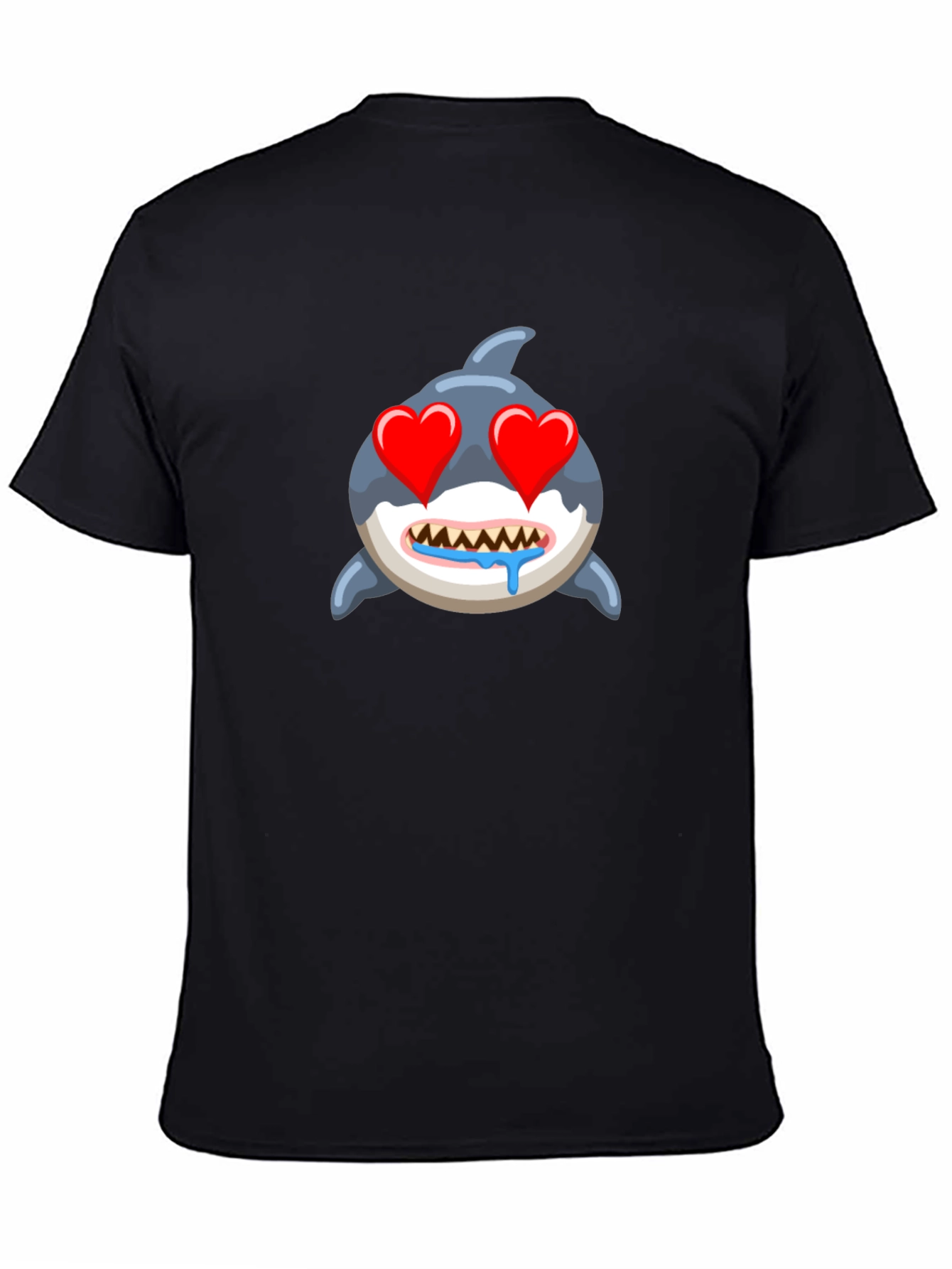 Shark Emoji T-Shirt with Heart Eyes - Black