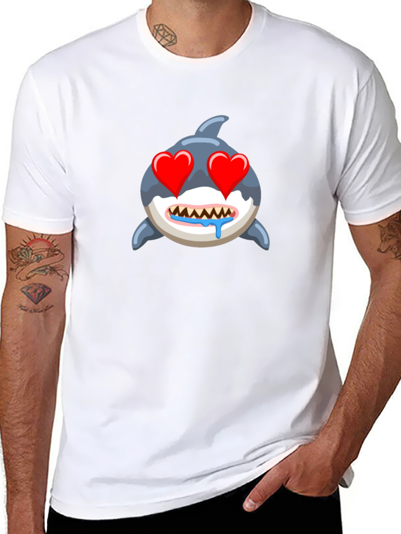 Shark Emoji T-Shirt with Heart Eyes - Black