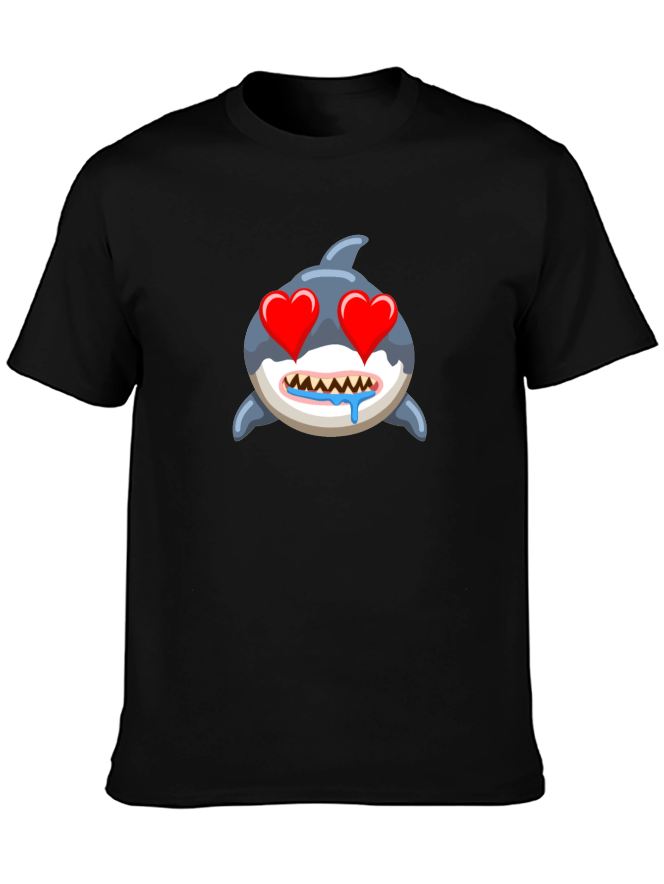 Shark Emoji T-Shirt with Heart Eyes - Black