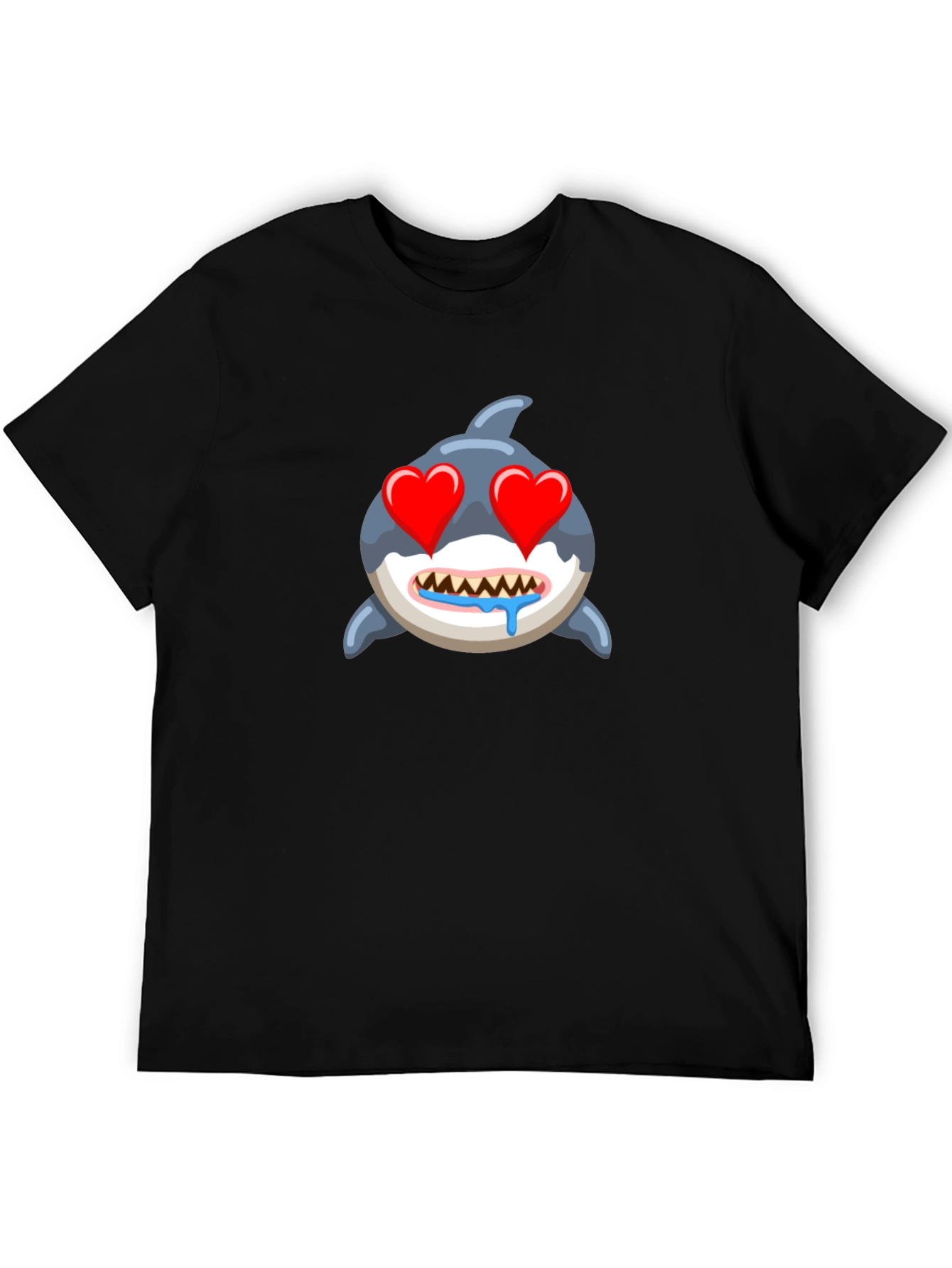 Shark Emoji T-Shirt with Heart Eyes - Black