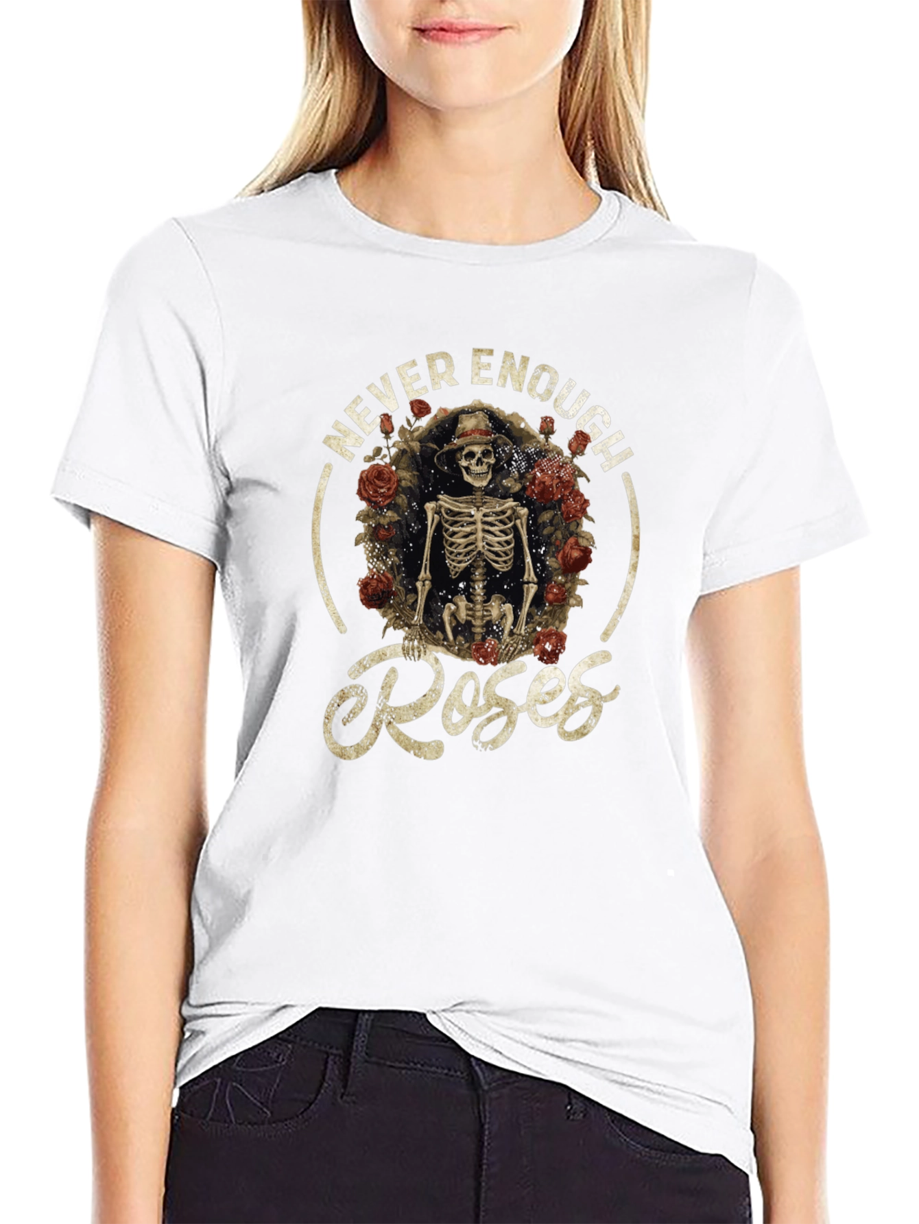 Never Enough Roses Skeleton Graphic Tee