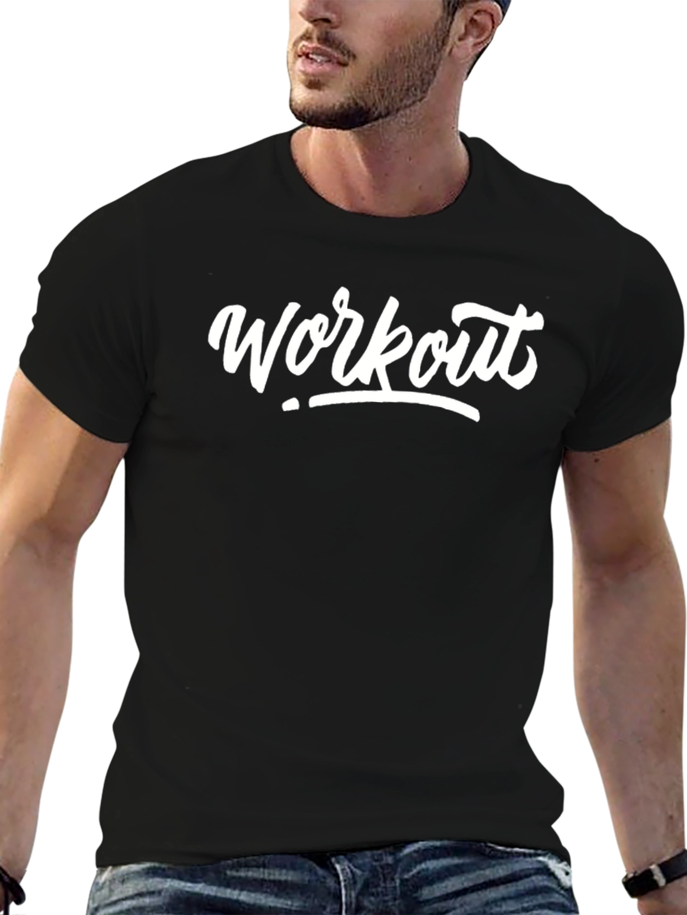 Workout Graphic Tee - Black Cotton Blend Shirt