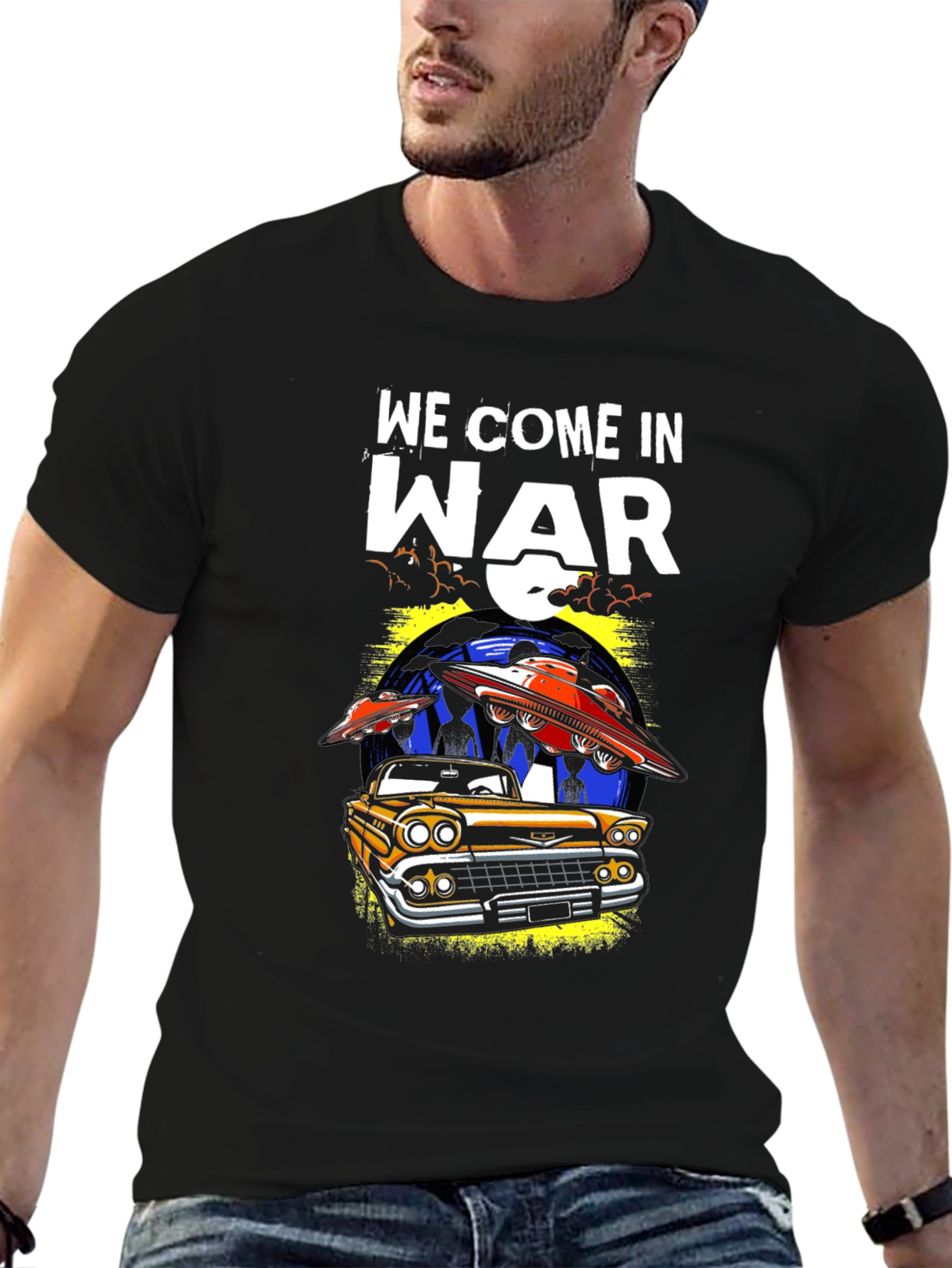 We Come in War UFO Car Graphic T-Shirt