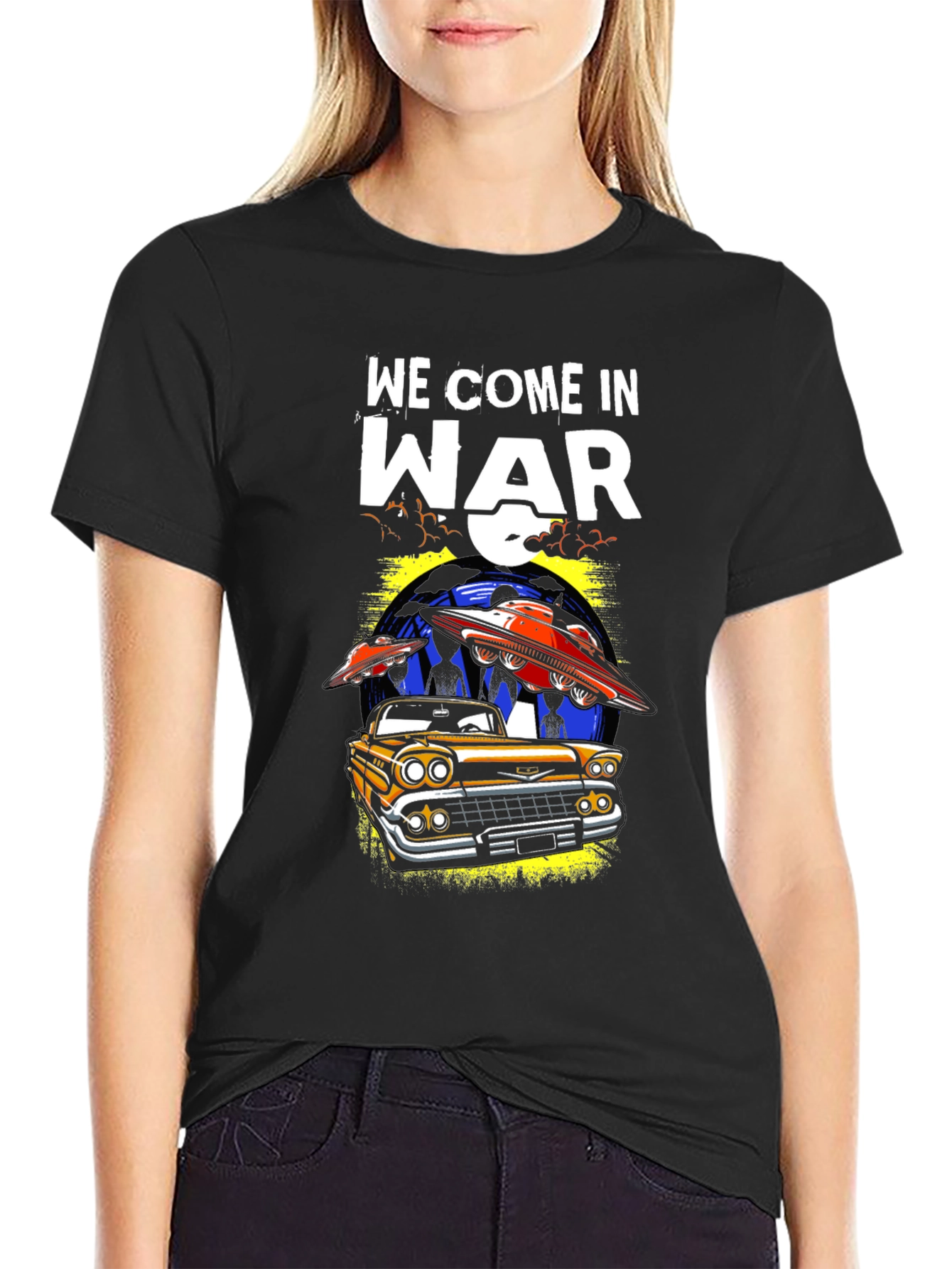 We Come in War UFO Car Graphic T-Shirt