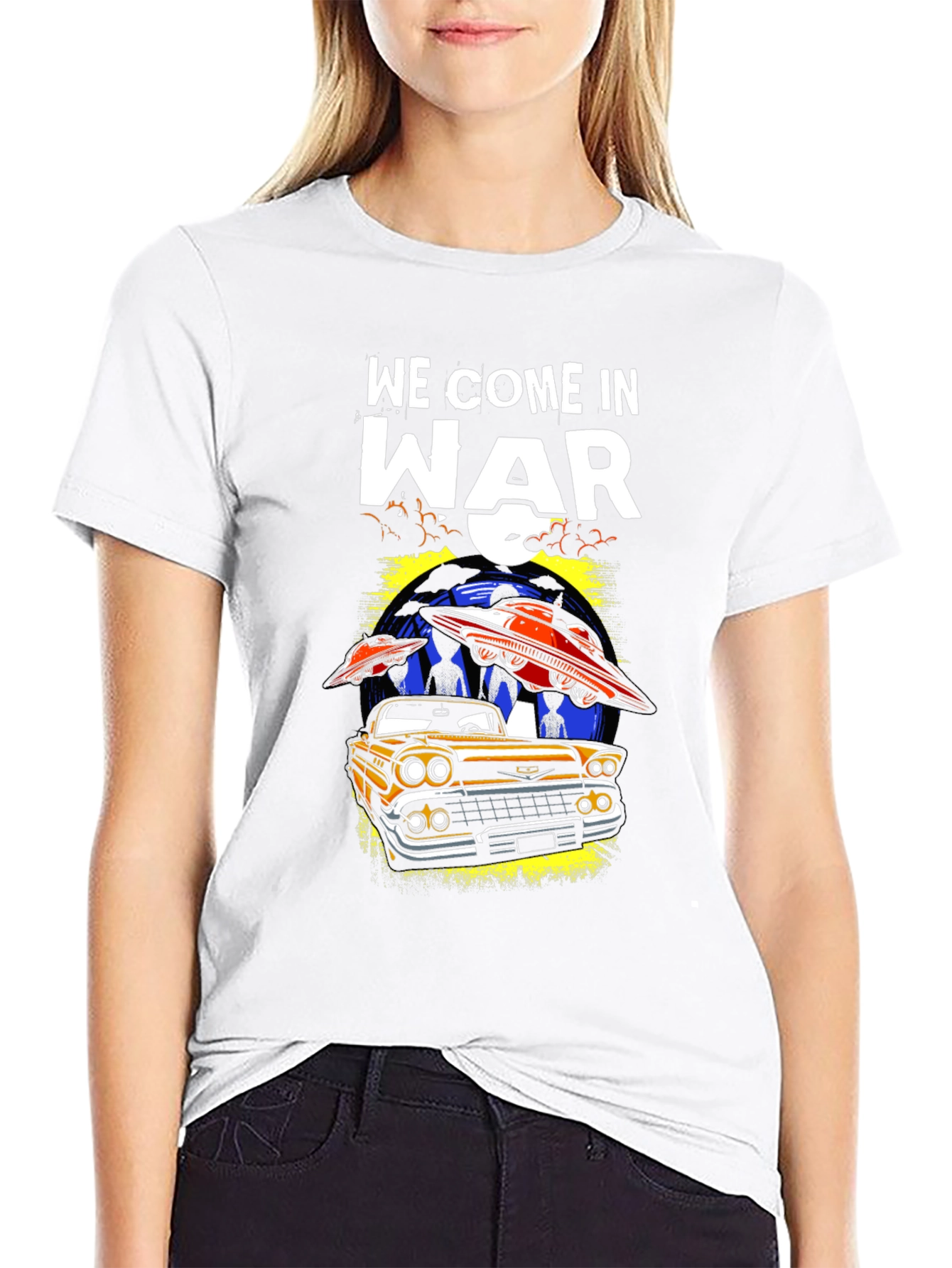 We Come in War UFO Car Graphic T-Shirt