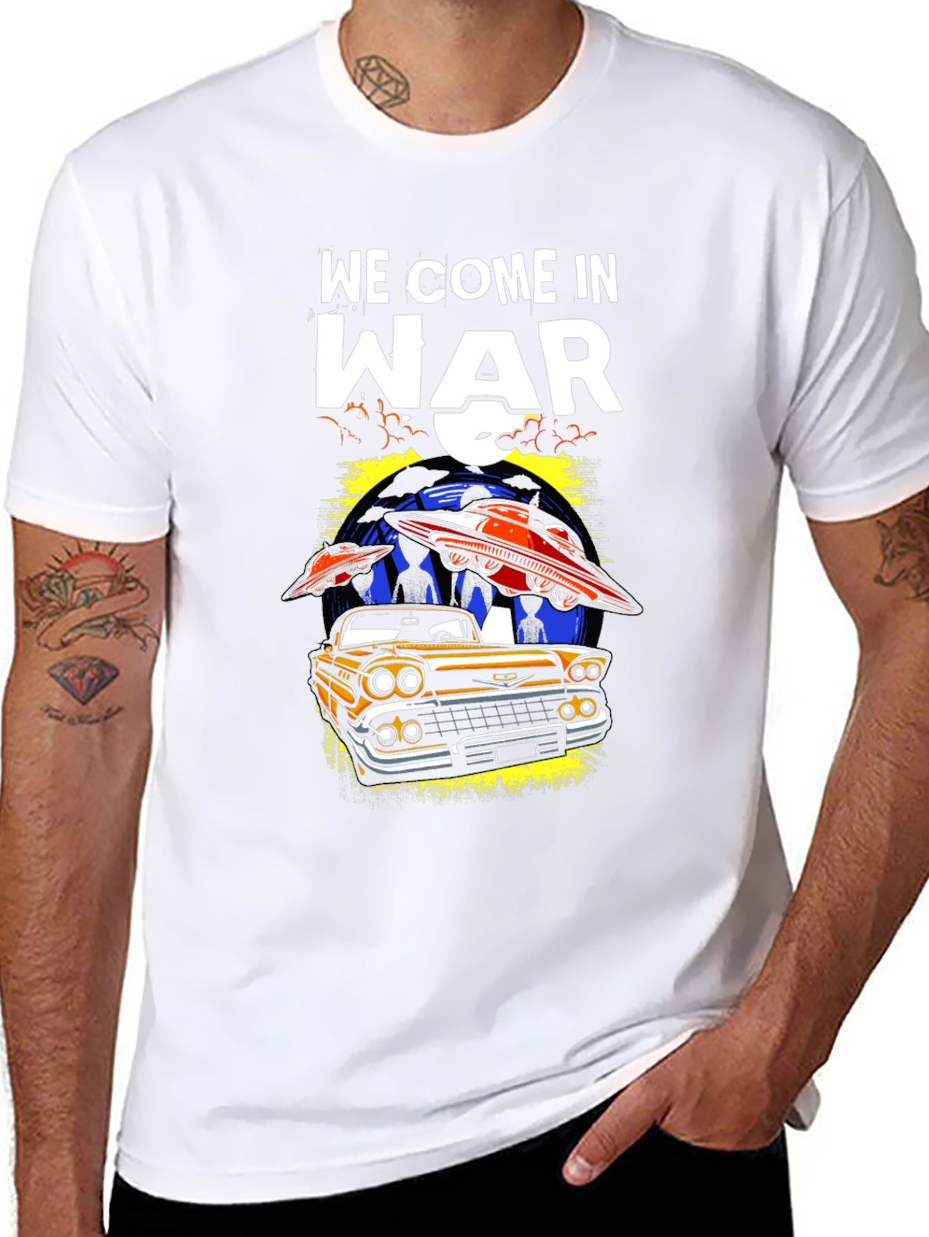 We Come in War UFO Car Graphic T-Shirt