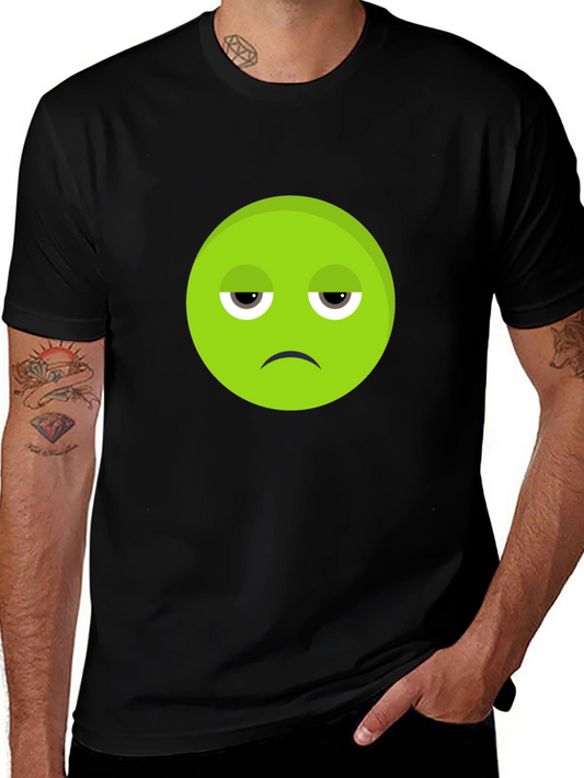 Expressive Emoji Tee - Black T-Shirt with Green Bored Face