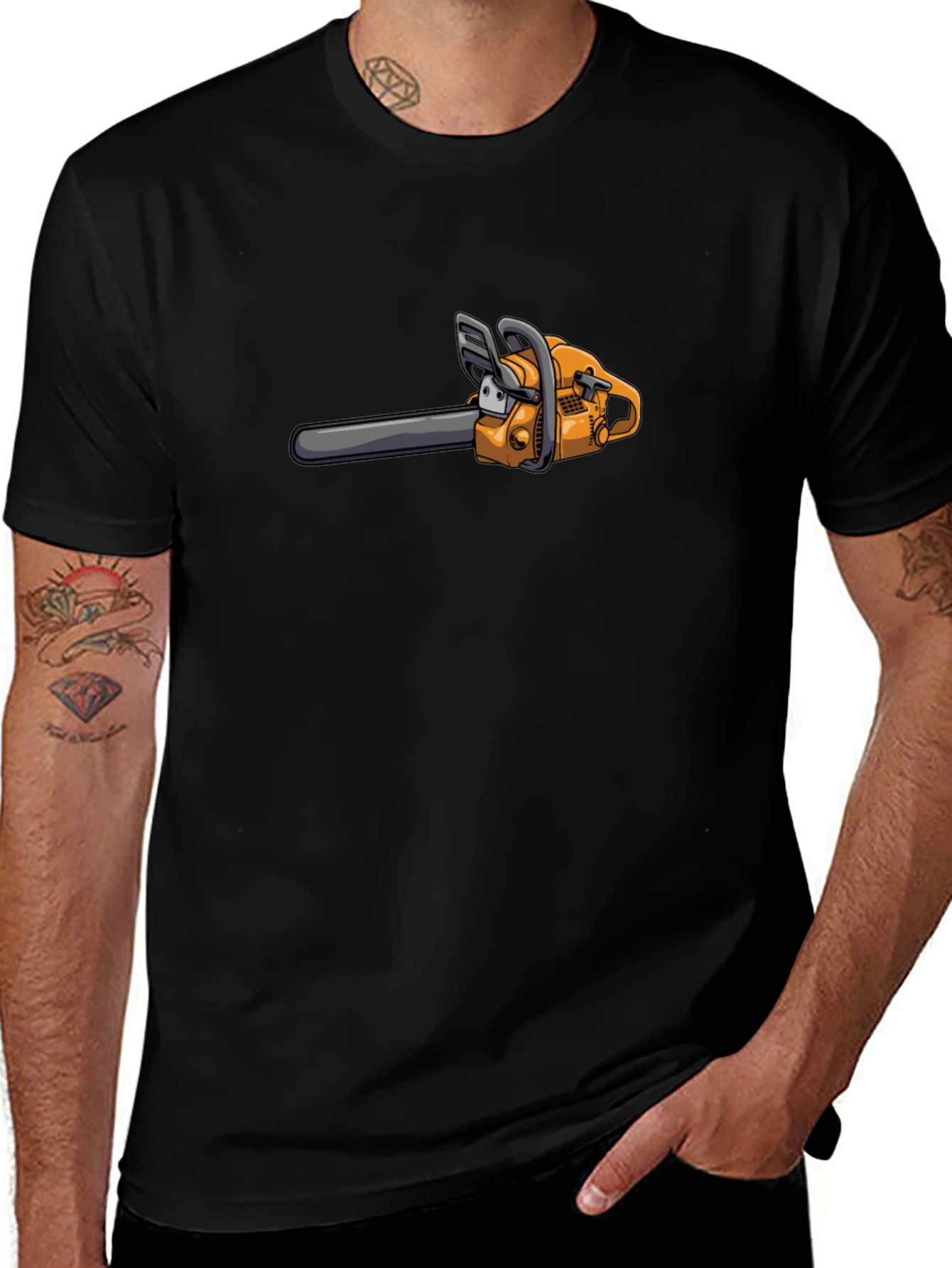 Cartoon Chainsaw Graphic T-Shirt