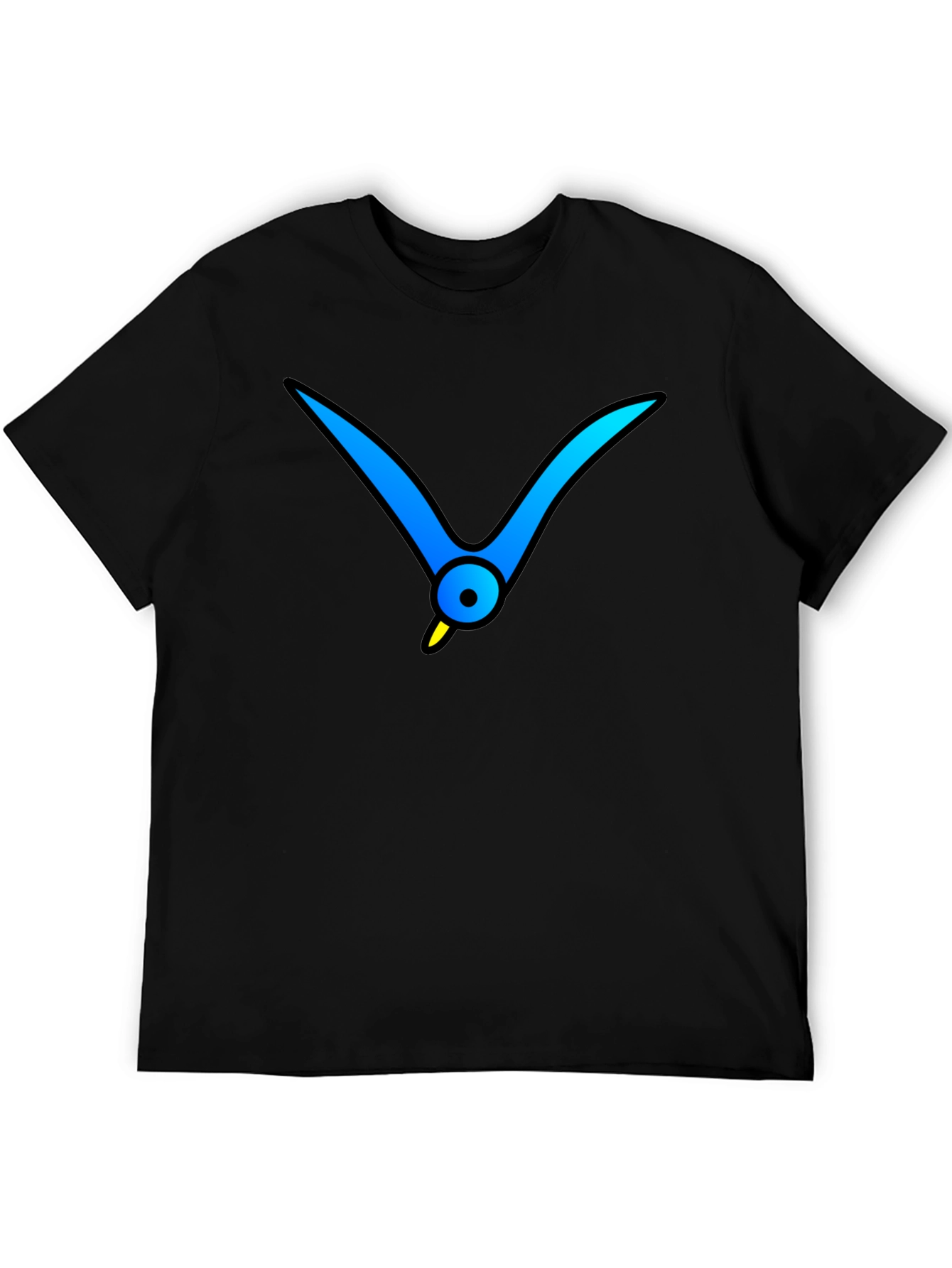 Black T-Shirt with Abstract Blue Bird Graphic