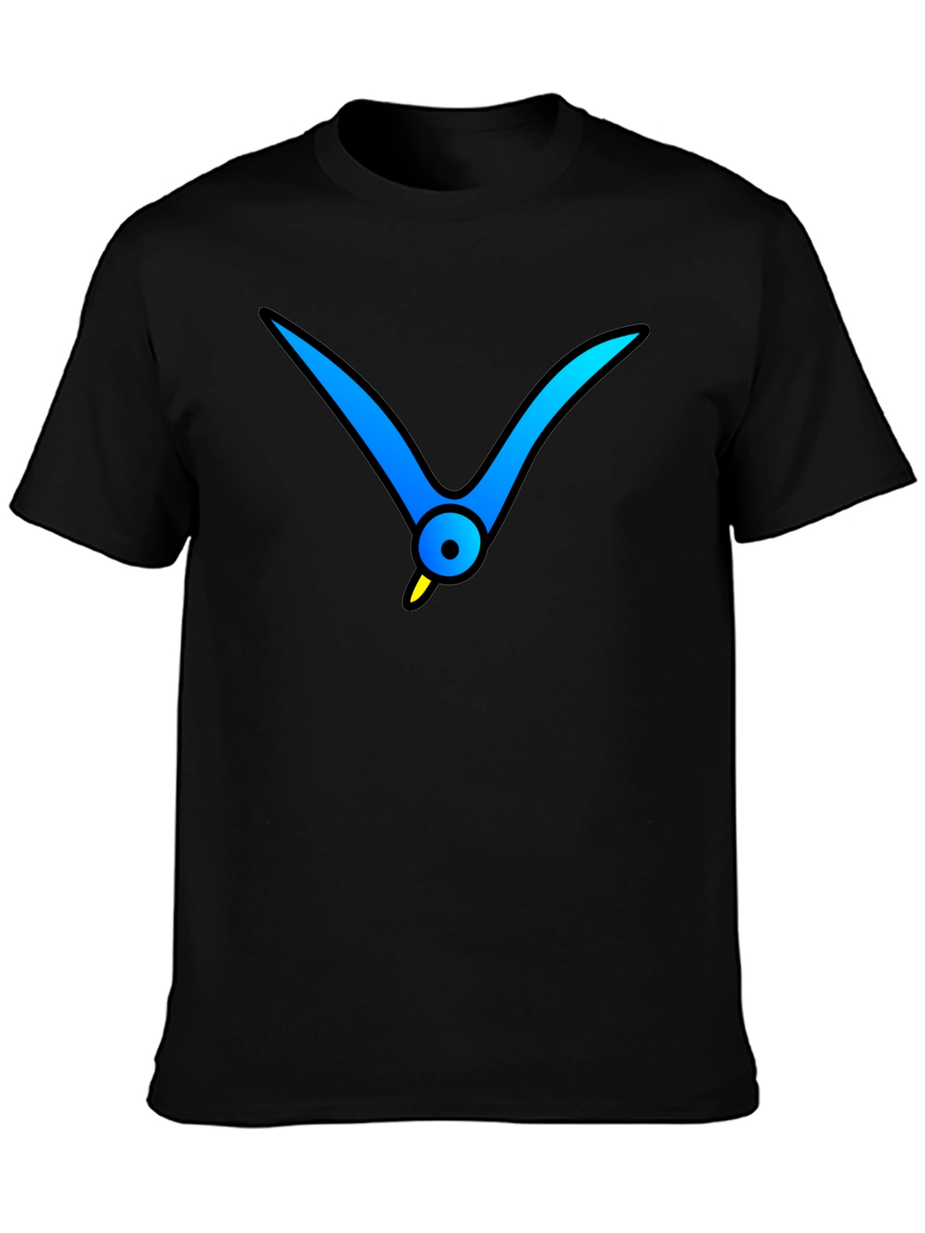 Black T-Shirt with Abstract Blue Bird Graphic
