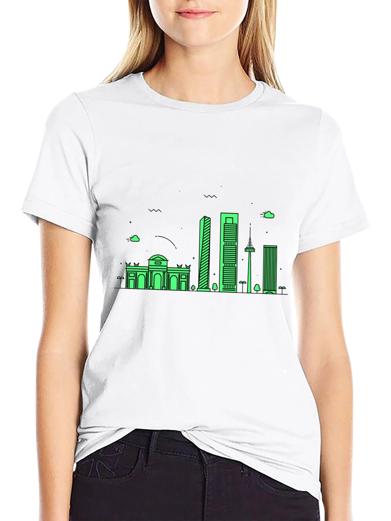Madrid Skyline T-Shirt - Mens Black Graphic Tee