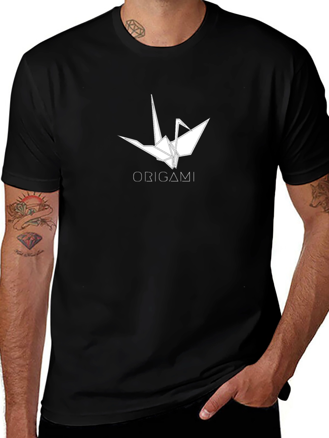 Origami Crane Graphic Black T-Shirt