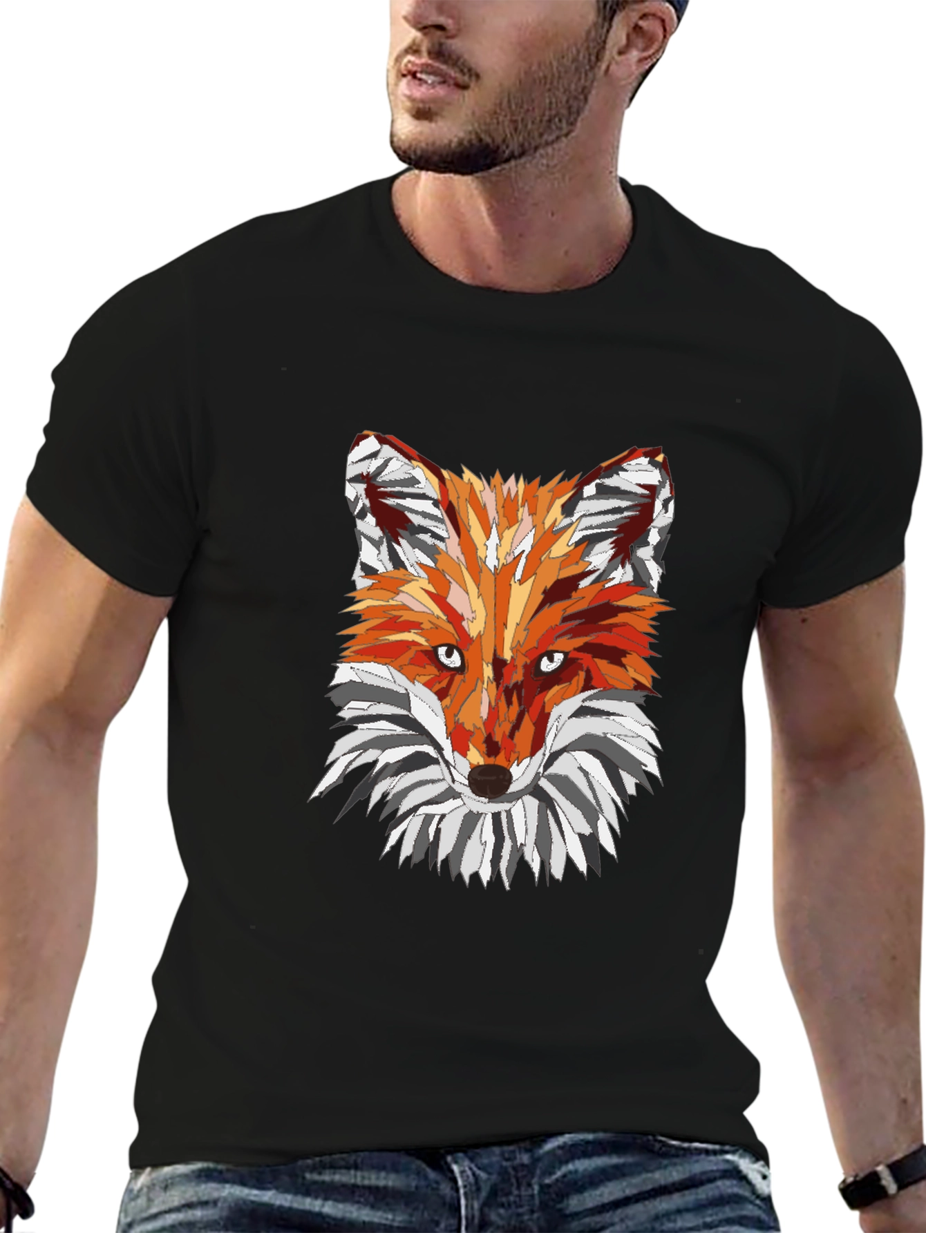 Geometric Fox Graphic T-Shirt - Mens Black Tee