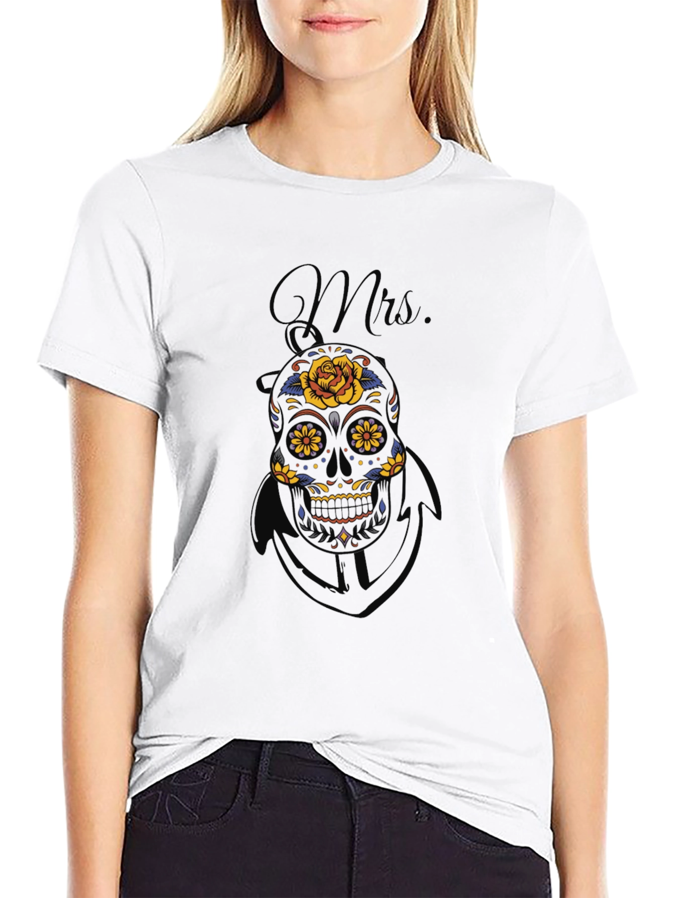 Mrs. Sugar Skull Graphic Tee - Black