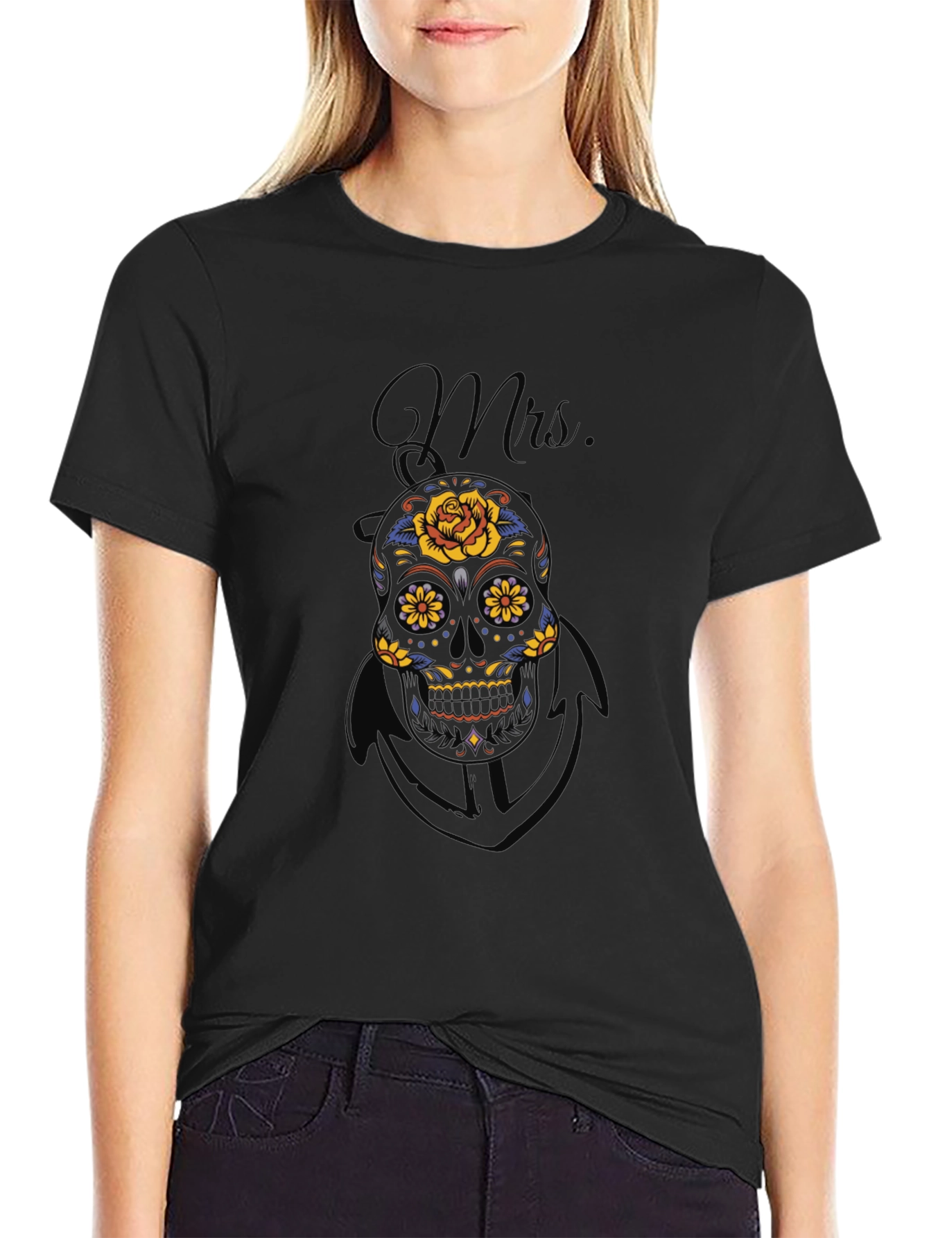 Mrs. Sugar Skull Graphic Tee - Black