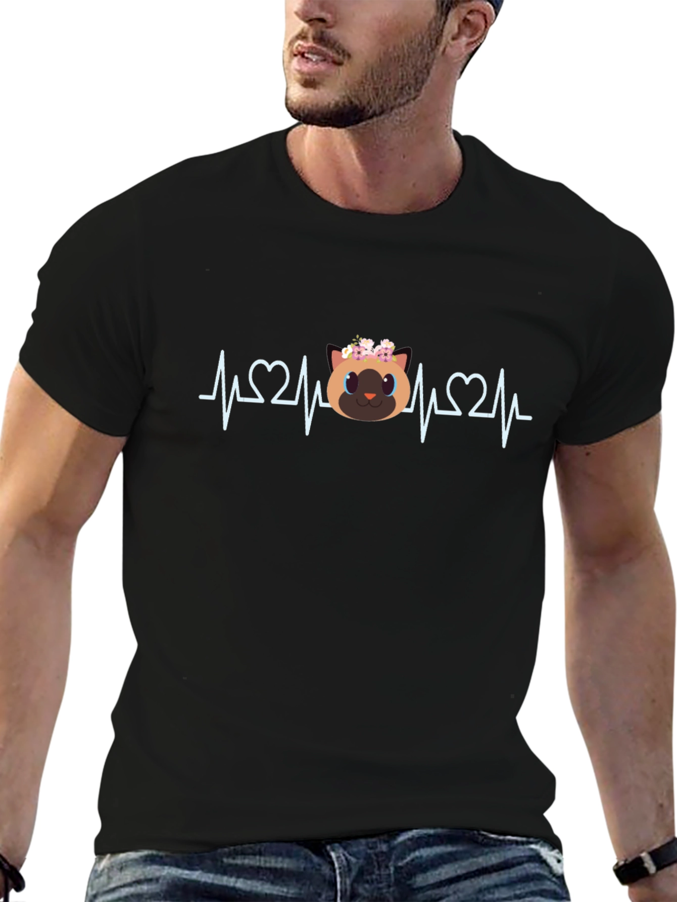 Cat Lover ECG Heartbeat T-Shirt