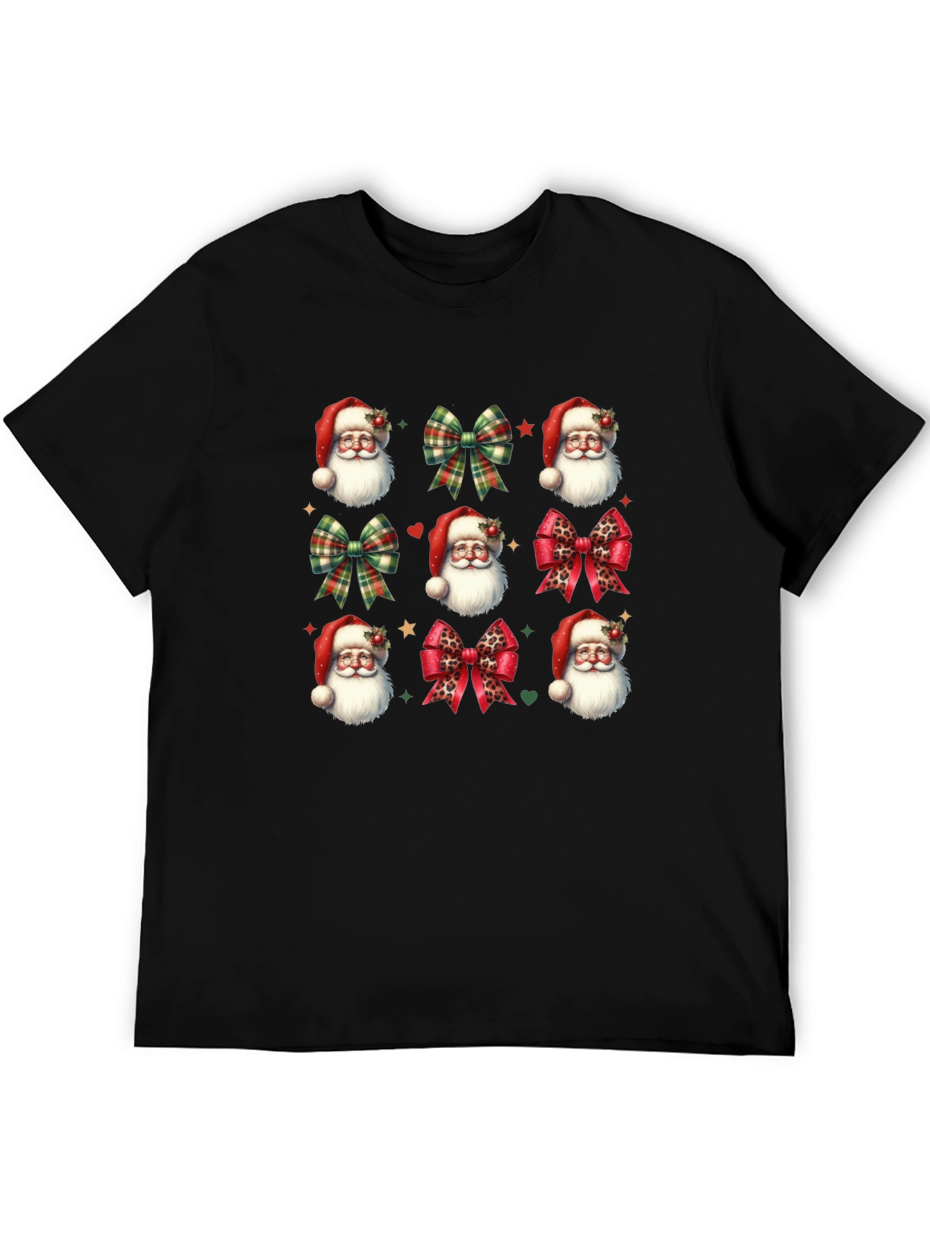 Festive Santa & Bow T-Shirt - Holiday Cheer