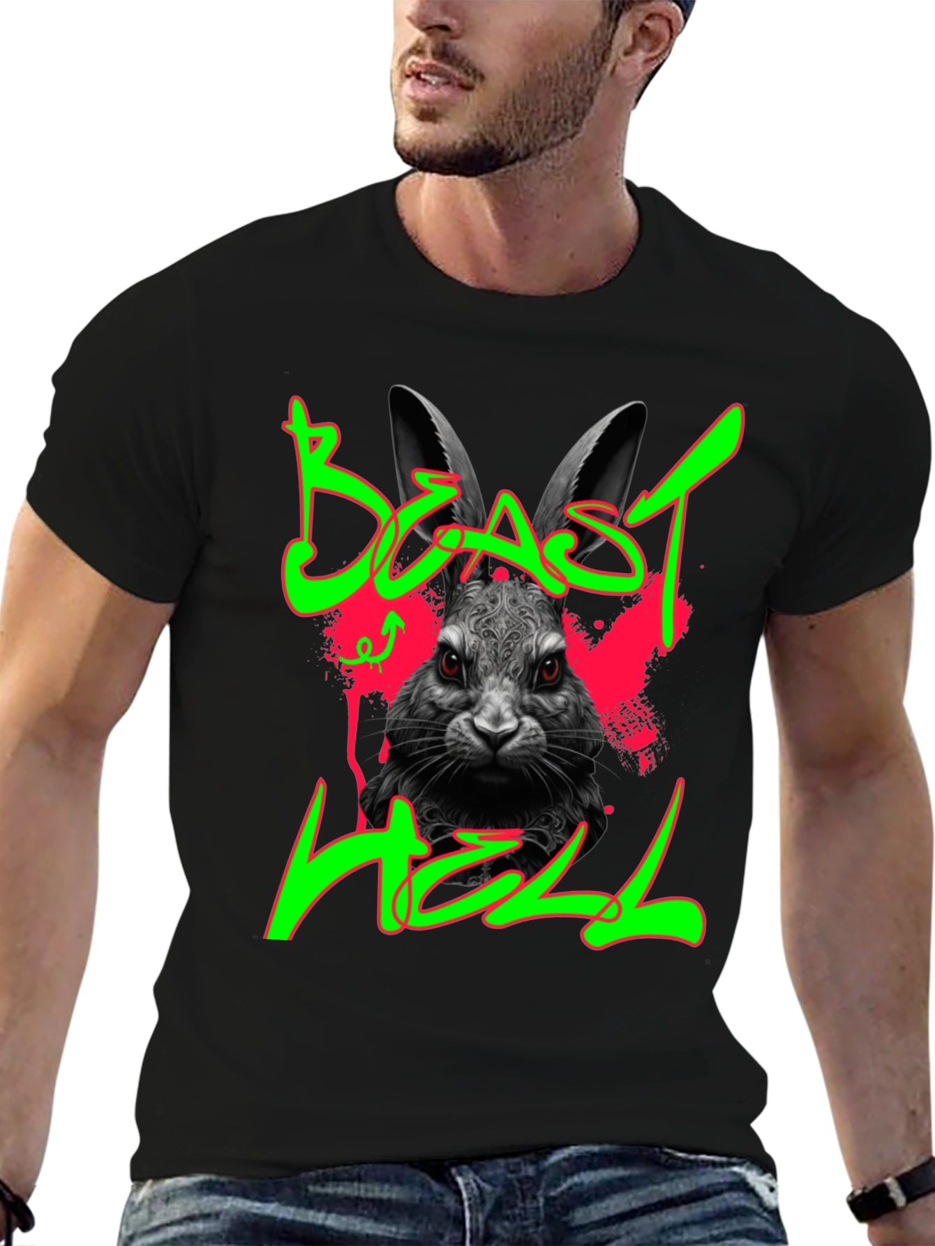 Beast Hell Rabbit Graphic Black T-Shirt