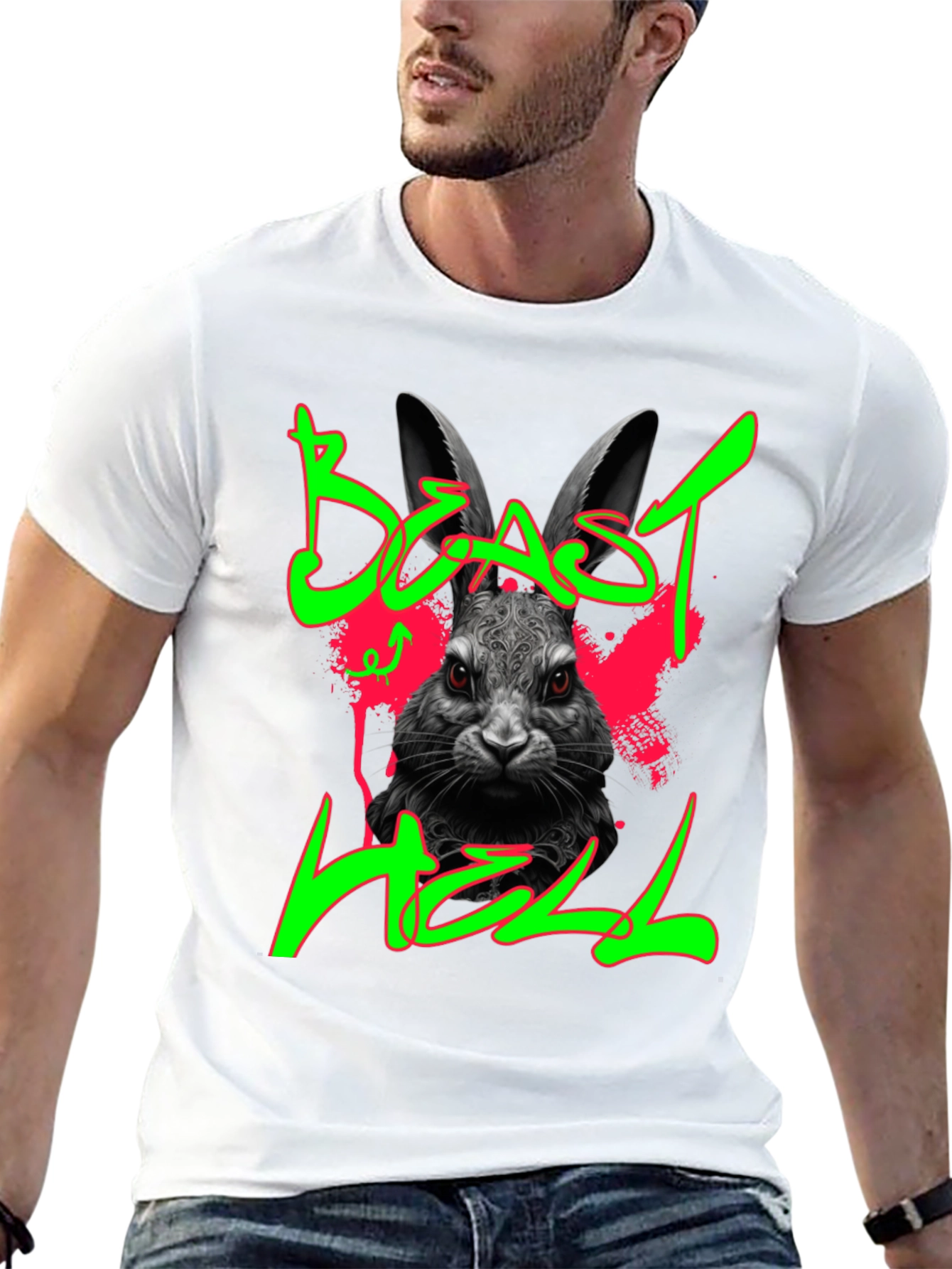 Beast Hell Rabbit Graphic Black T-Shirt