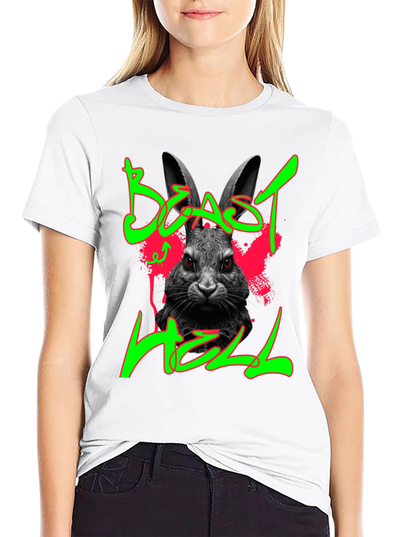 Beast Hell Rabbit Graphic Black T-Shirt