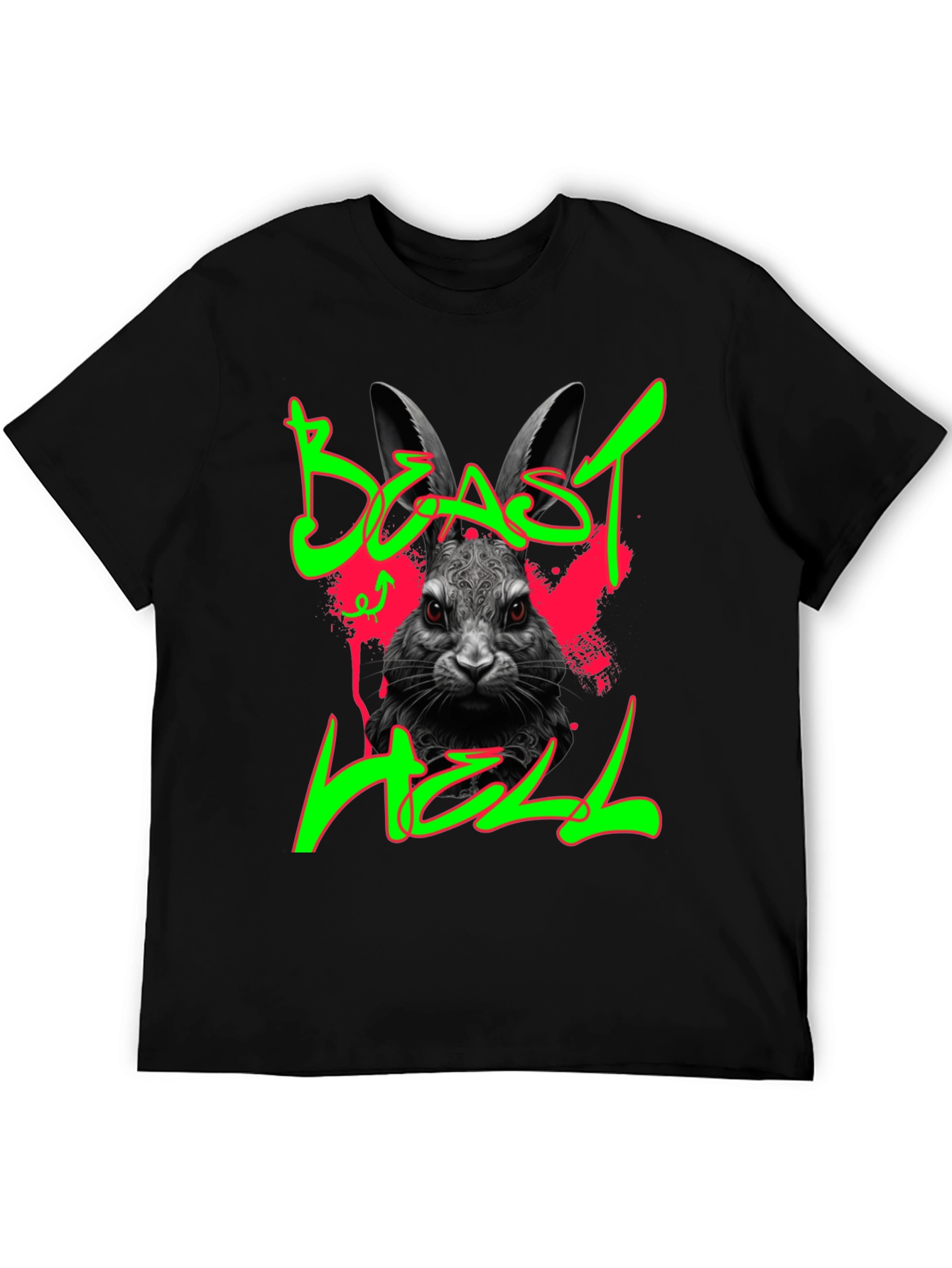 Beast Hell Rabbit Graphic Black T-Shirt