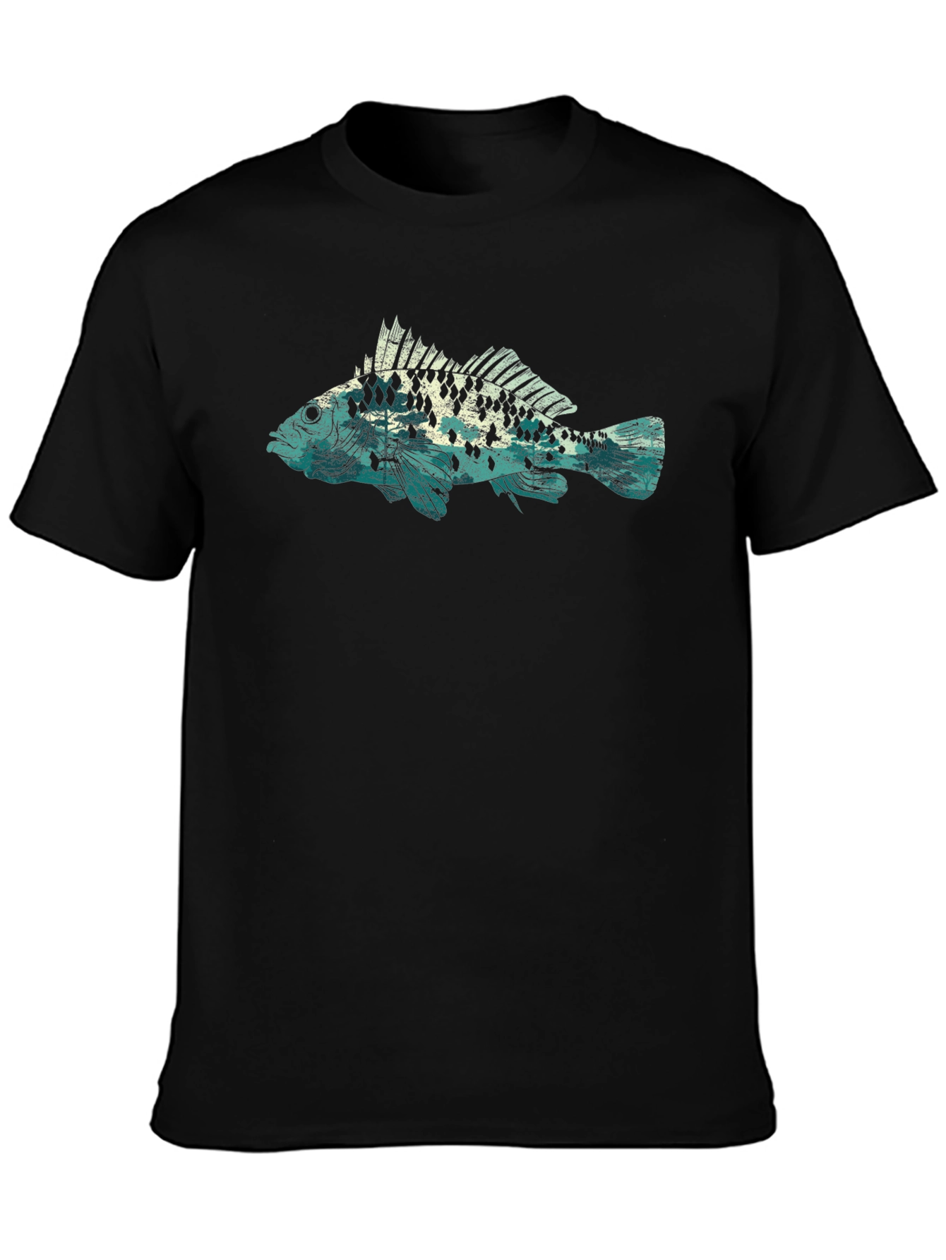 Mens Black T-Shirt with Fish Graphic