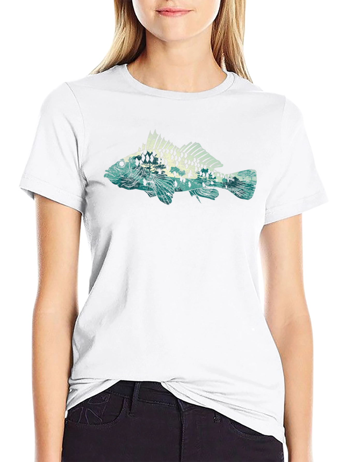 Mens Black T-Shirt with Fish Graphic
