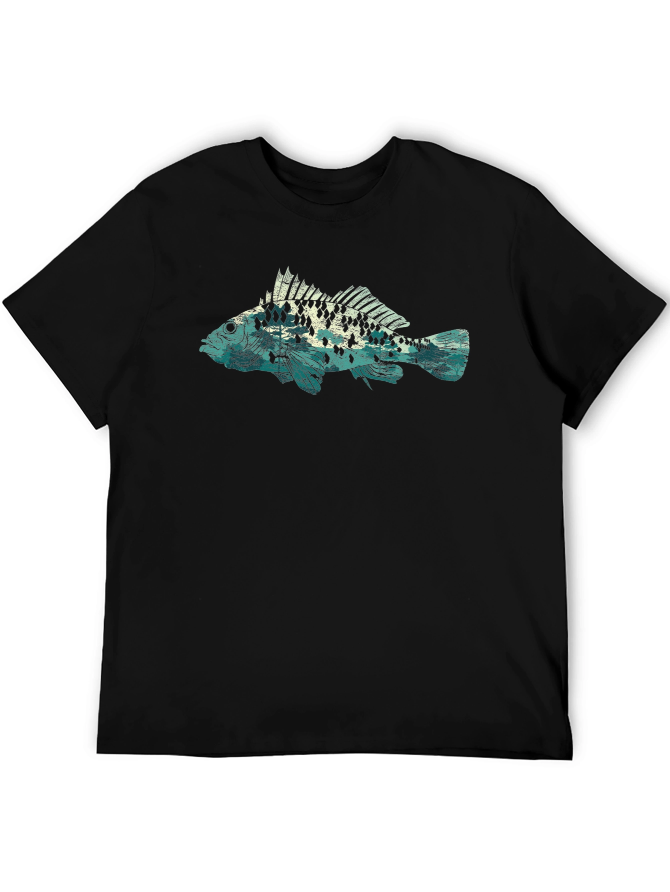 Mens Black T-Shirt with Fish Graphic