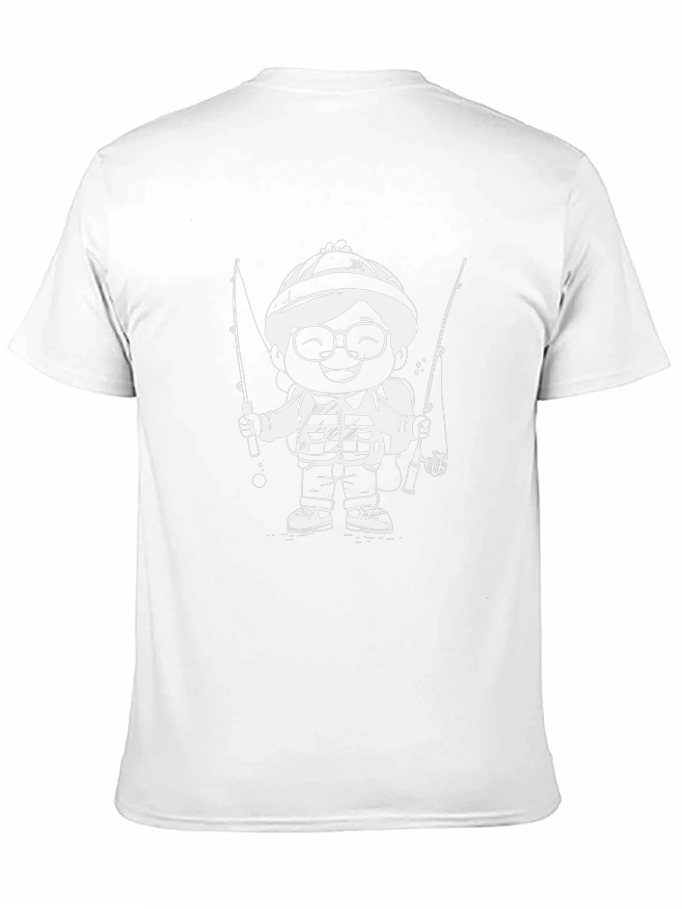 Cartoon Fisherman Graphic T-Shirt - Black