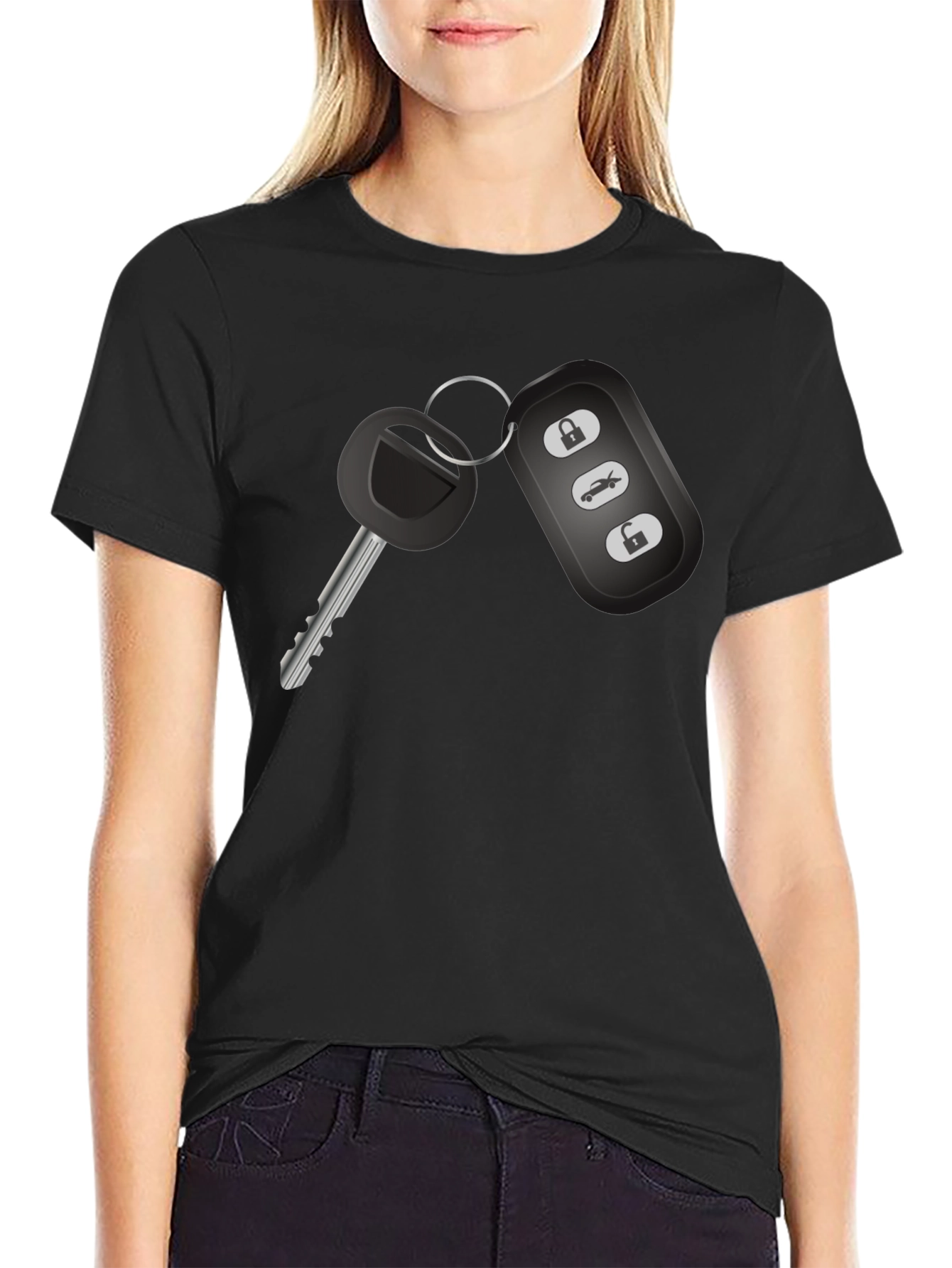 Car Key Graphic Tee - Black Cotton T-Shirt