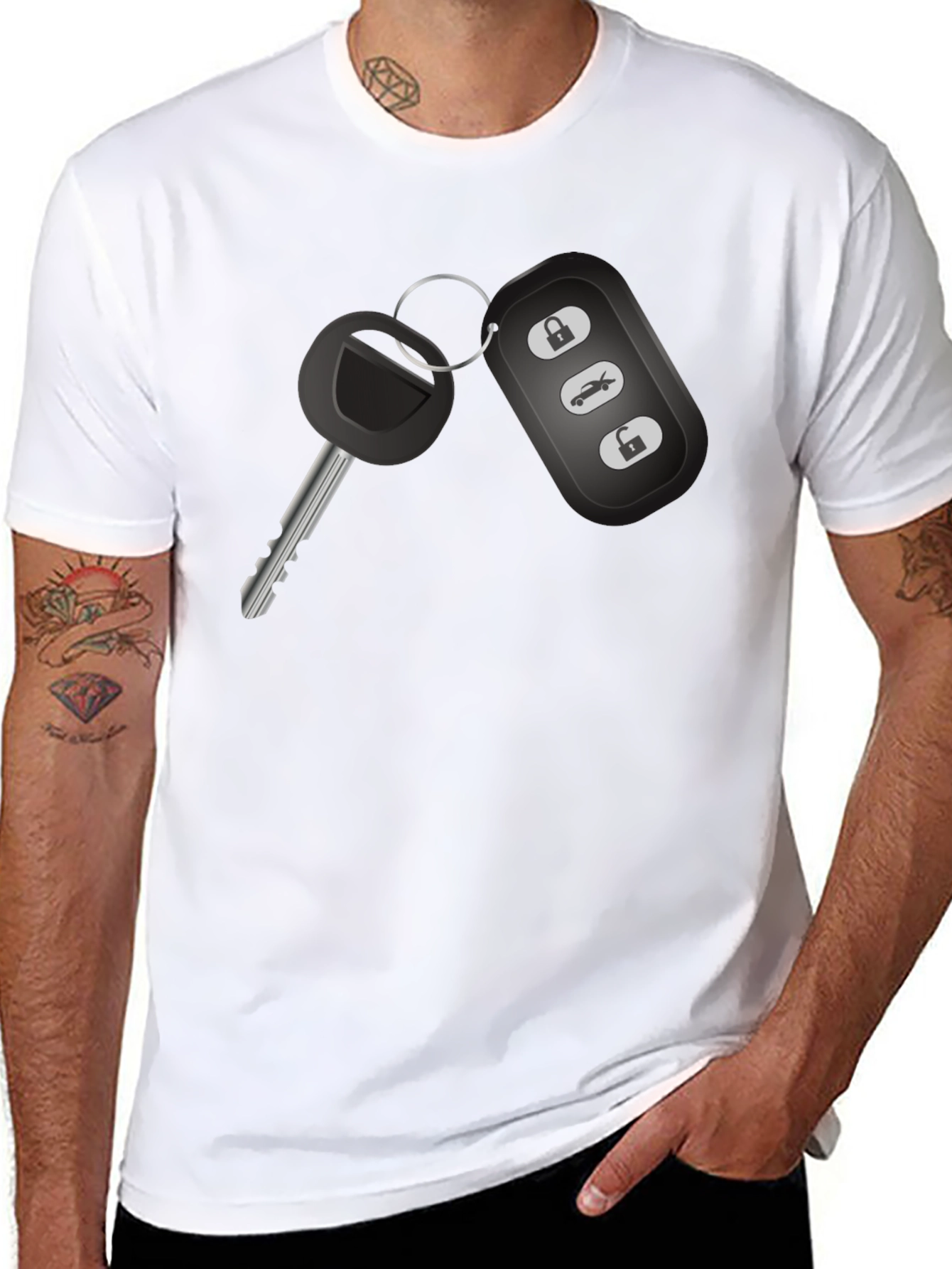 Car Key Graphic Tee - Black Cotton T-Shirt