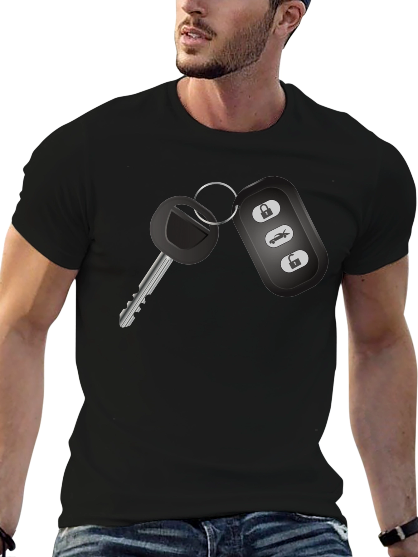 Car Key Graphic Tee - Black Cotton T-Shirt