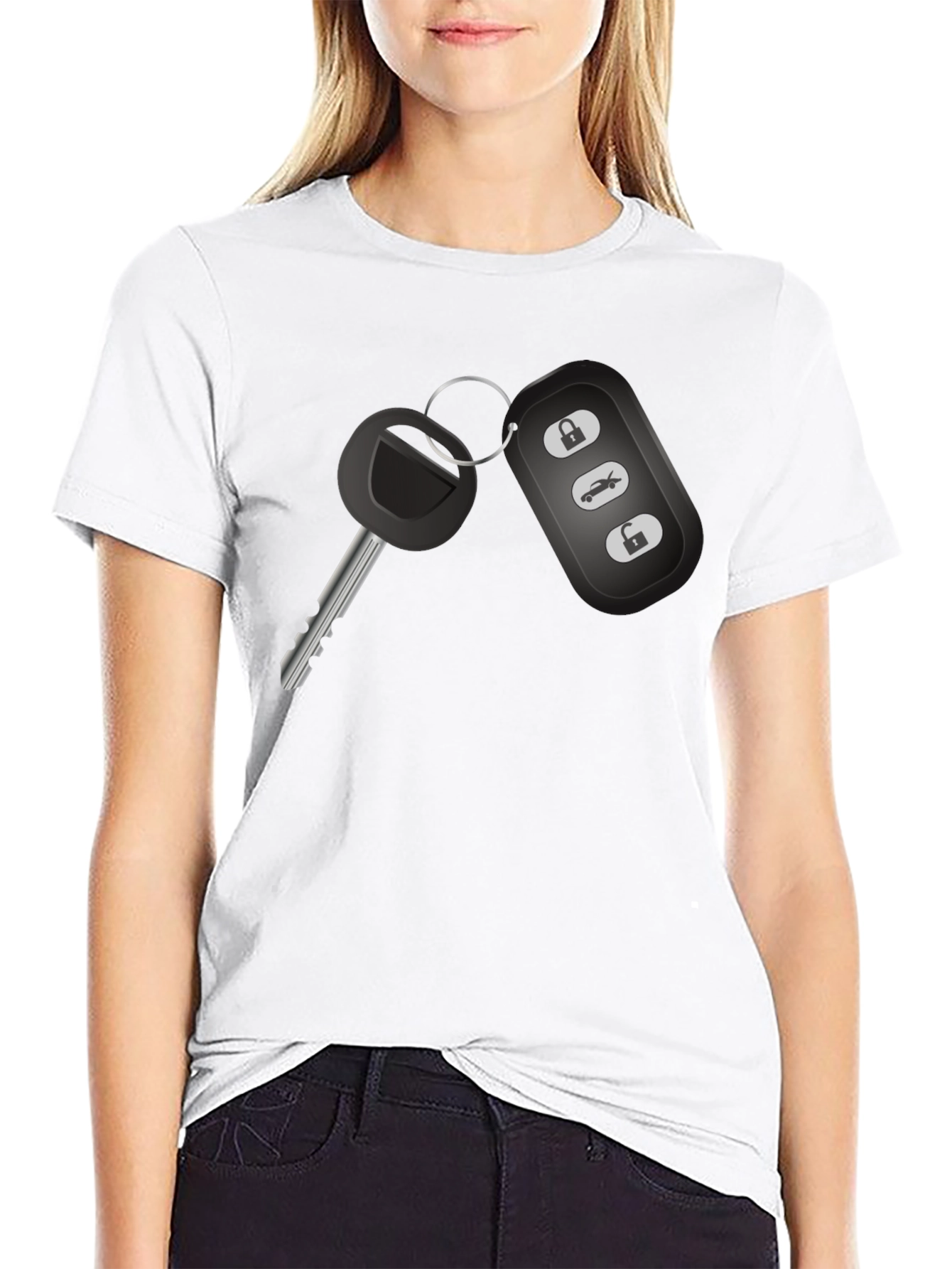 Car Key Graphic Tee - Black Cotton T-Shirt