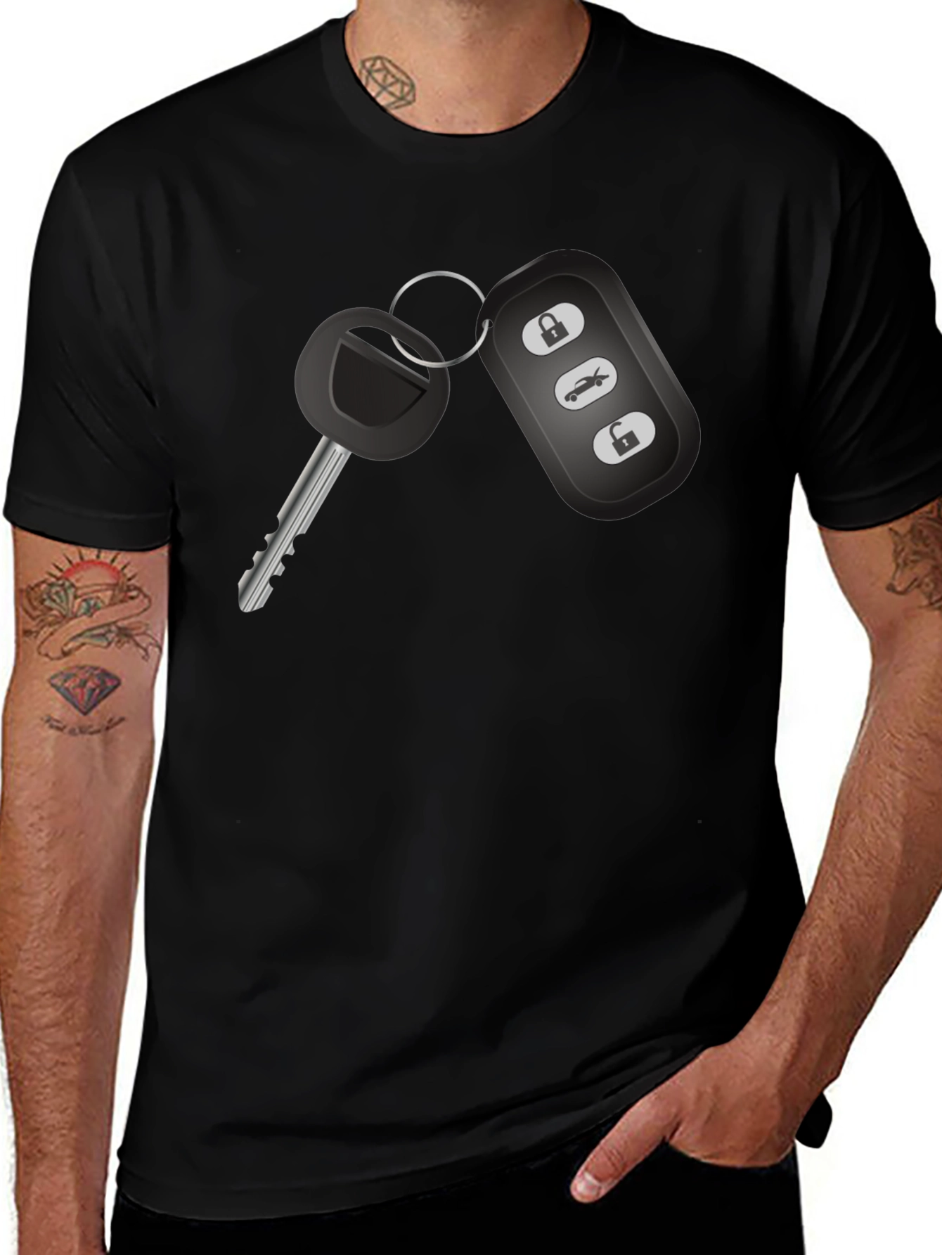 Car Key Graphic Tee - Black Cotton T-Shirt