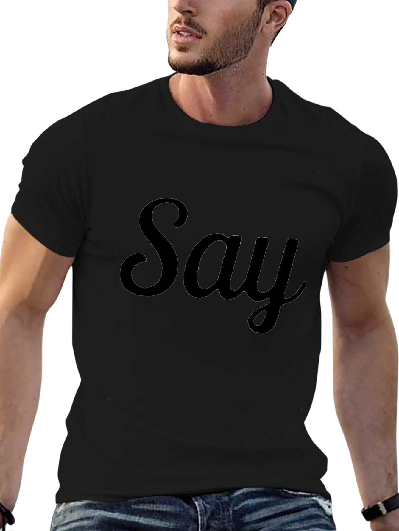 Say Graphic Black T-Shirt Casual Wear