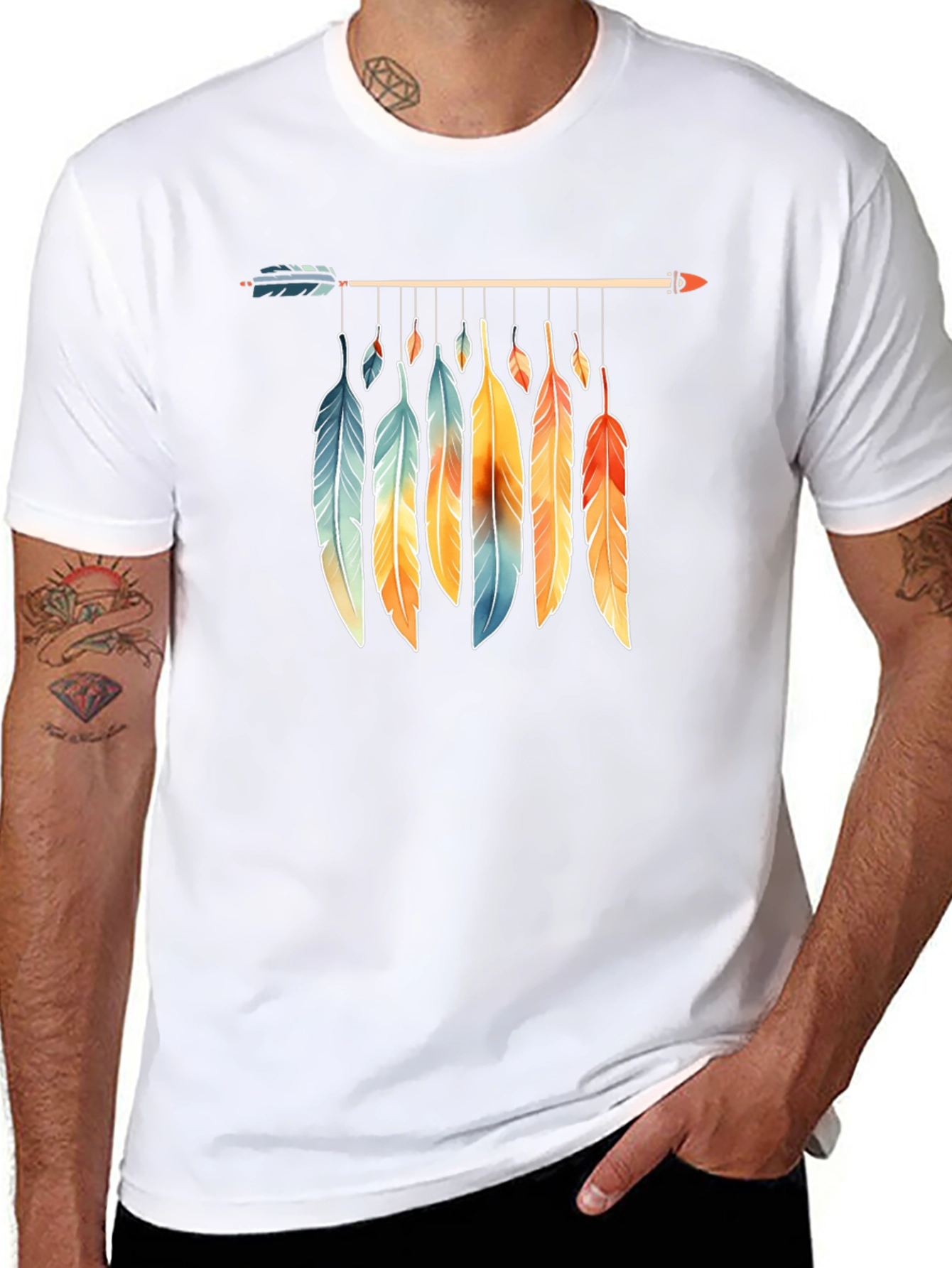 Feather Arrow Graphic Tee - Boho Style Black T-Shirt