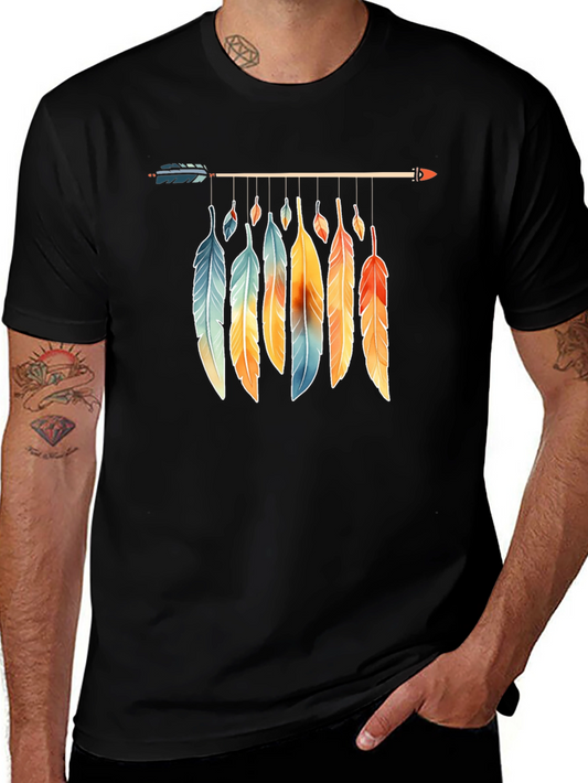 Feather Arrow Graphic Tee - Boho Style Black T-Shirt