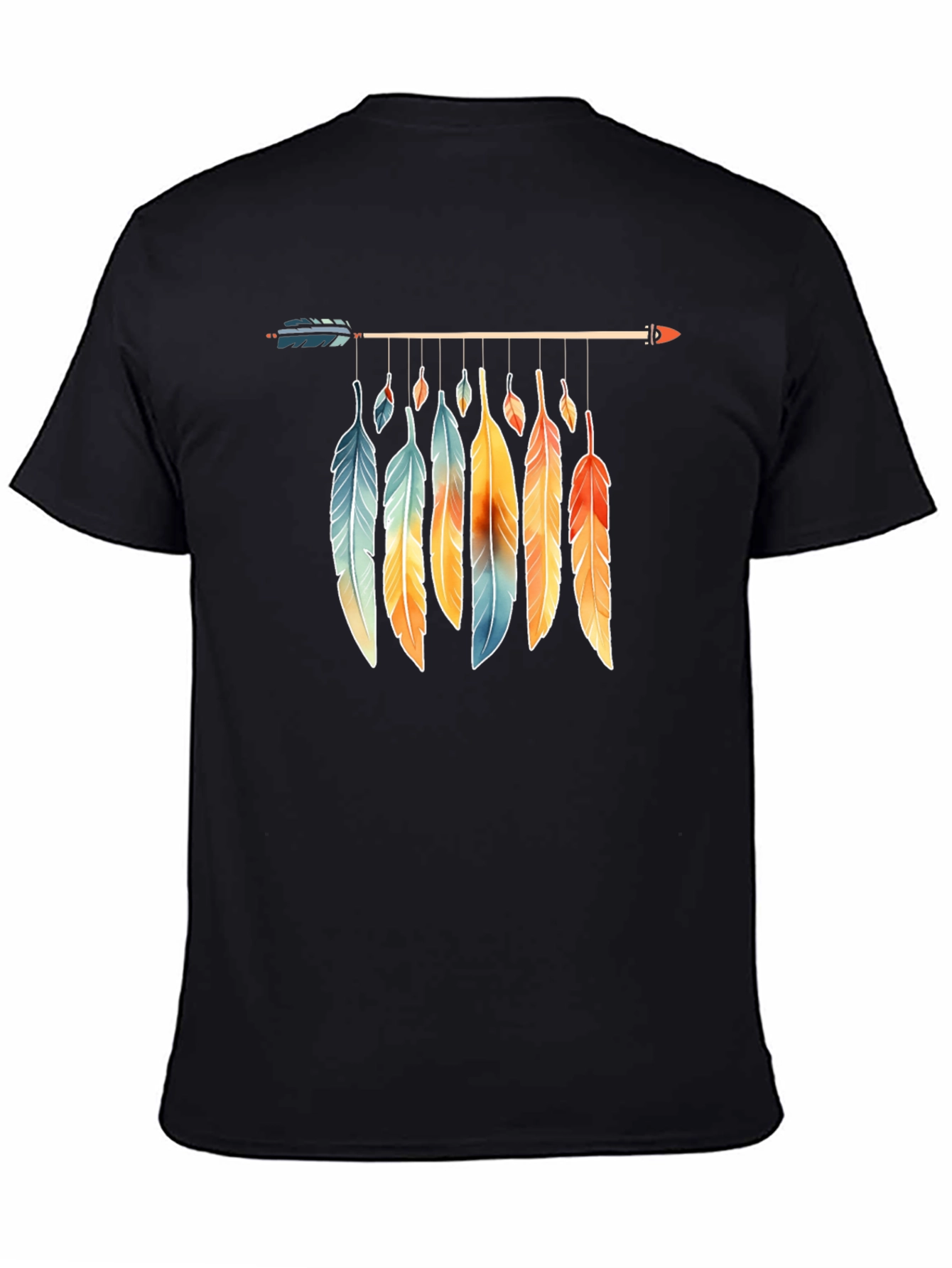 Feather Arrow Graphic Tee - Boho Style Black T-Shirt