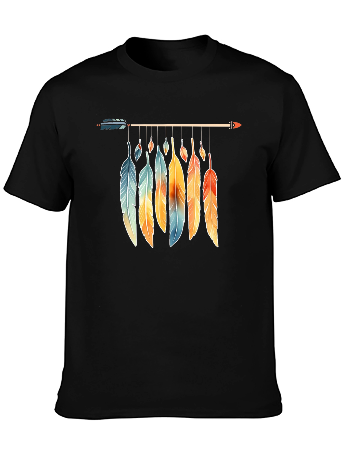 Feather Arrow Graphic Tee - Boho Style Black T-Shirt