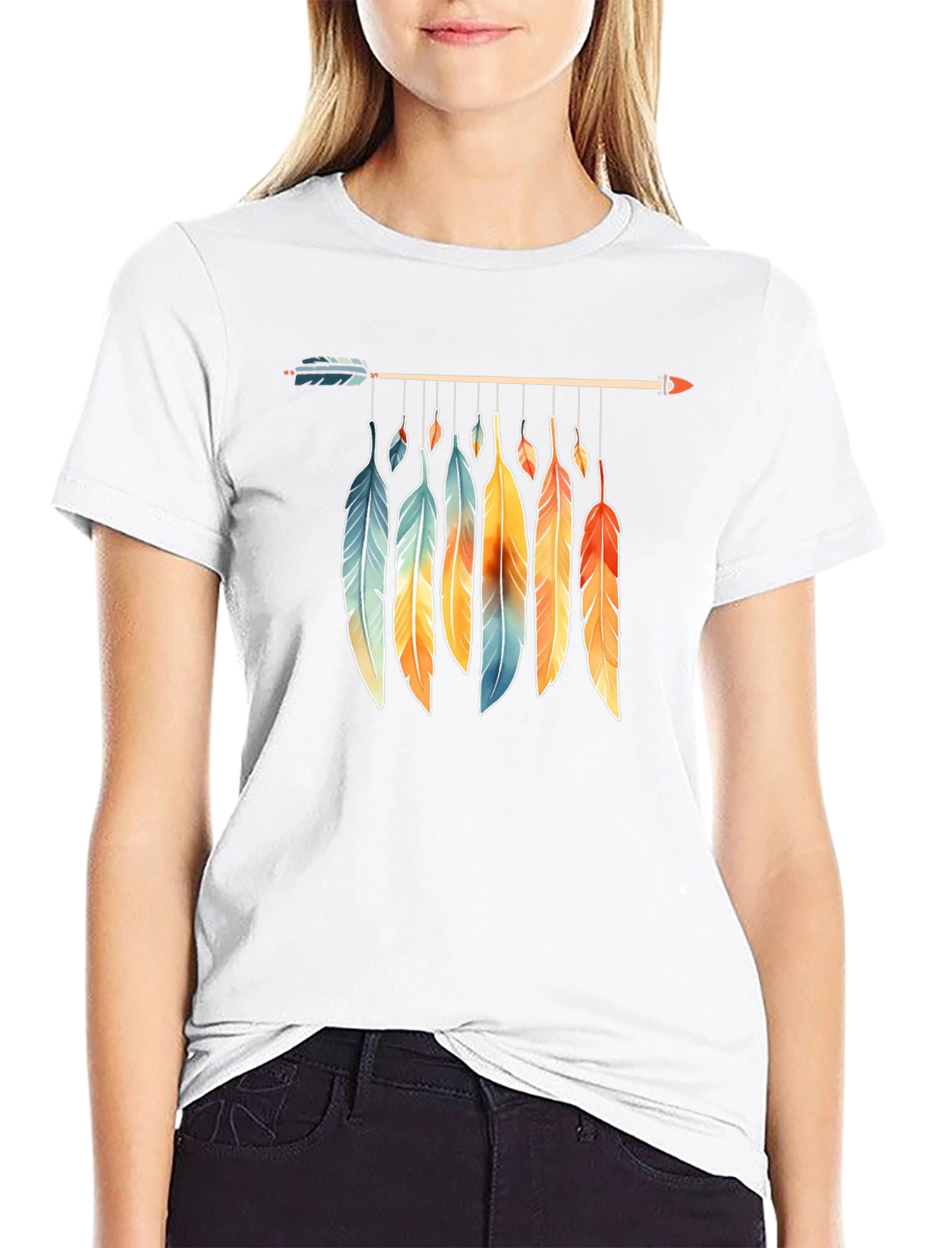 Feather Arrow Graphic Tee - Boho Style Black T-Shirt