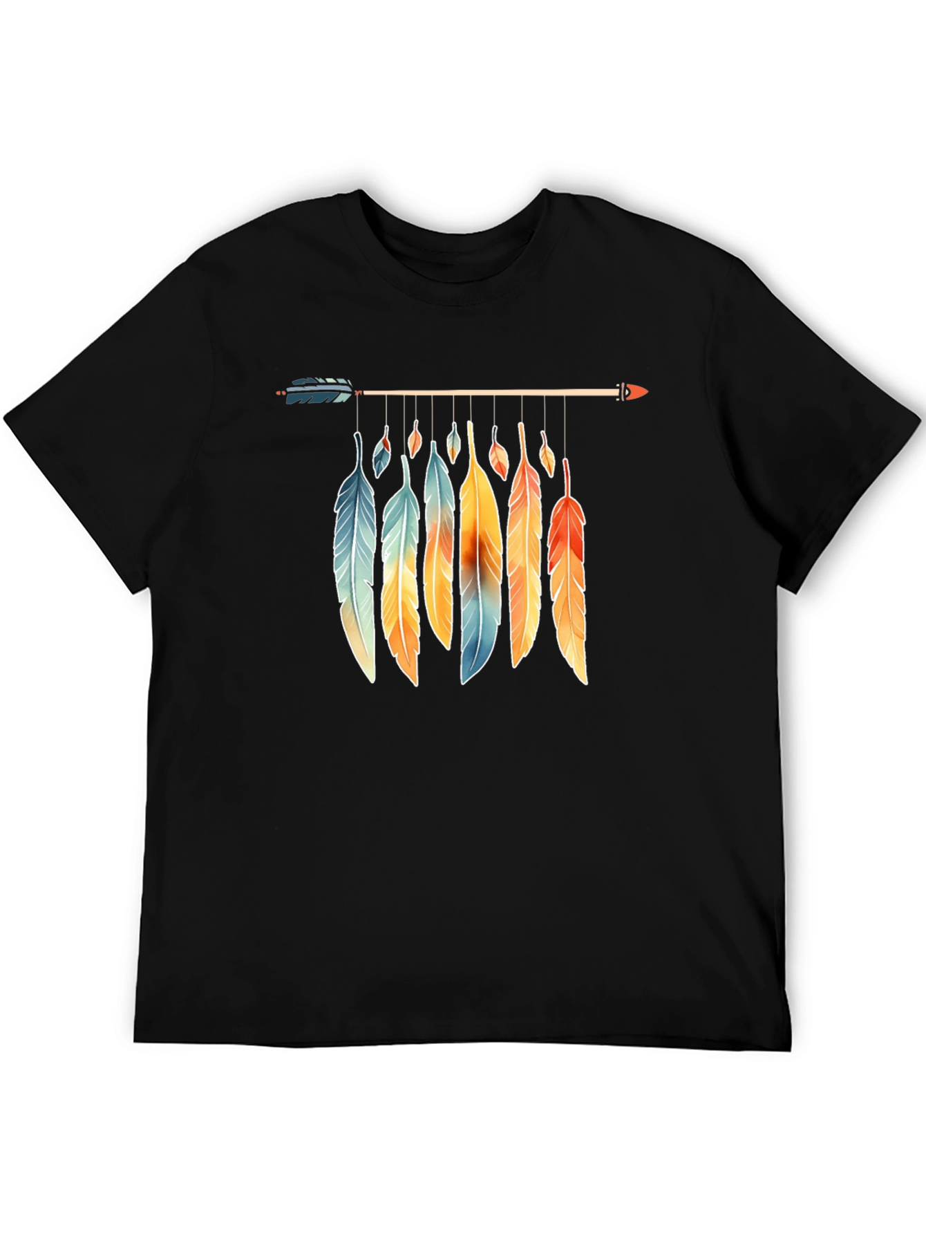 Feather Arrow Graphic Tee - Boho Style Black T-Shirt