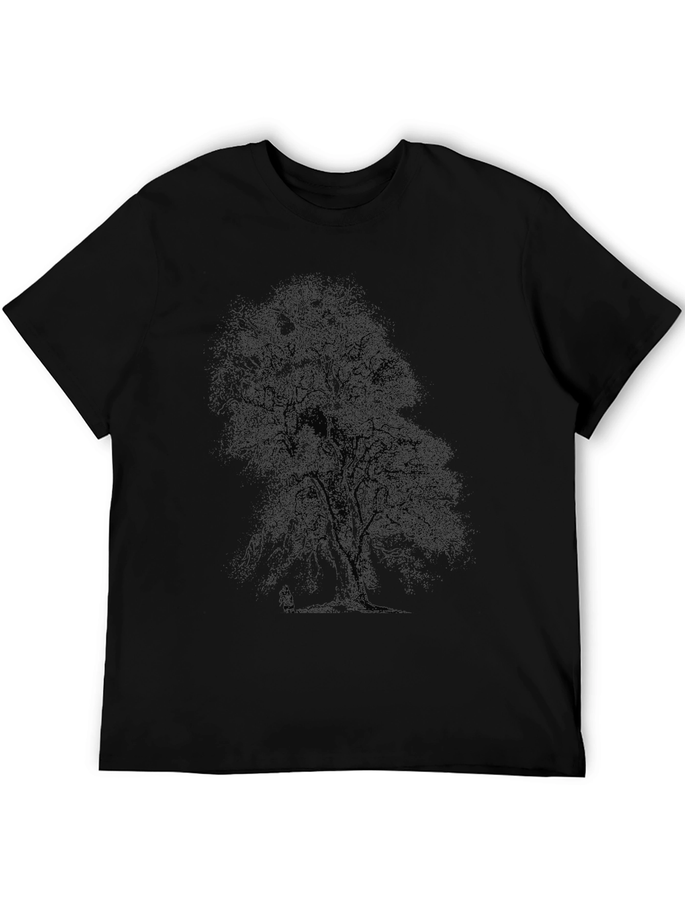 Mens Black Tree Print T-Shirt - Casual Style