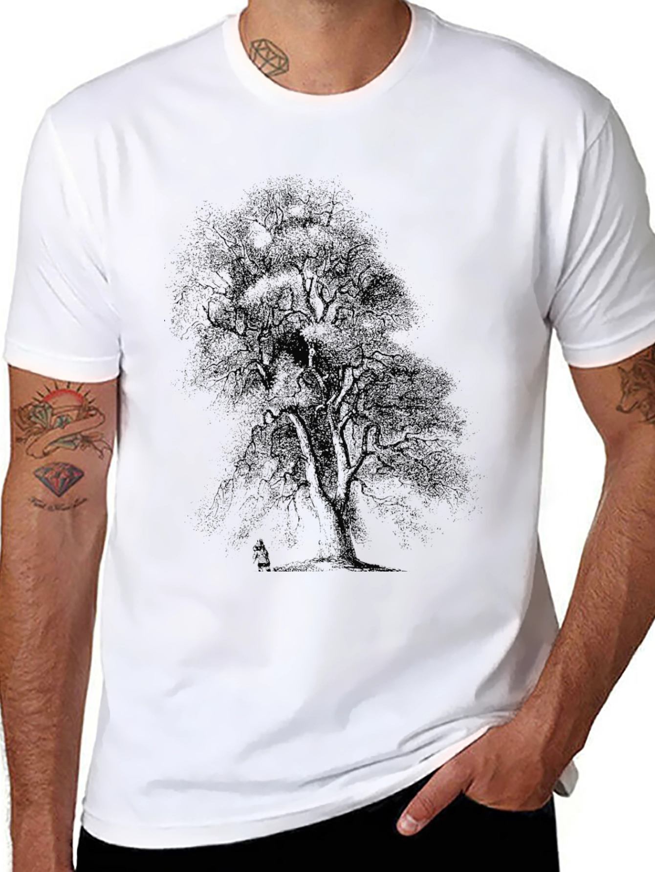 Mens Black Tree Print T-Shirt - Casual Style