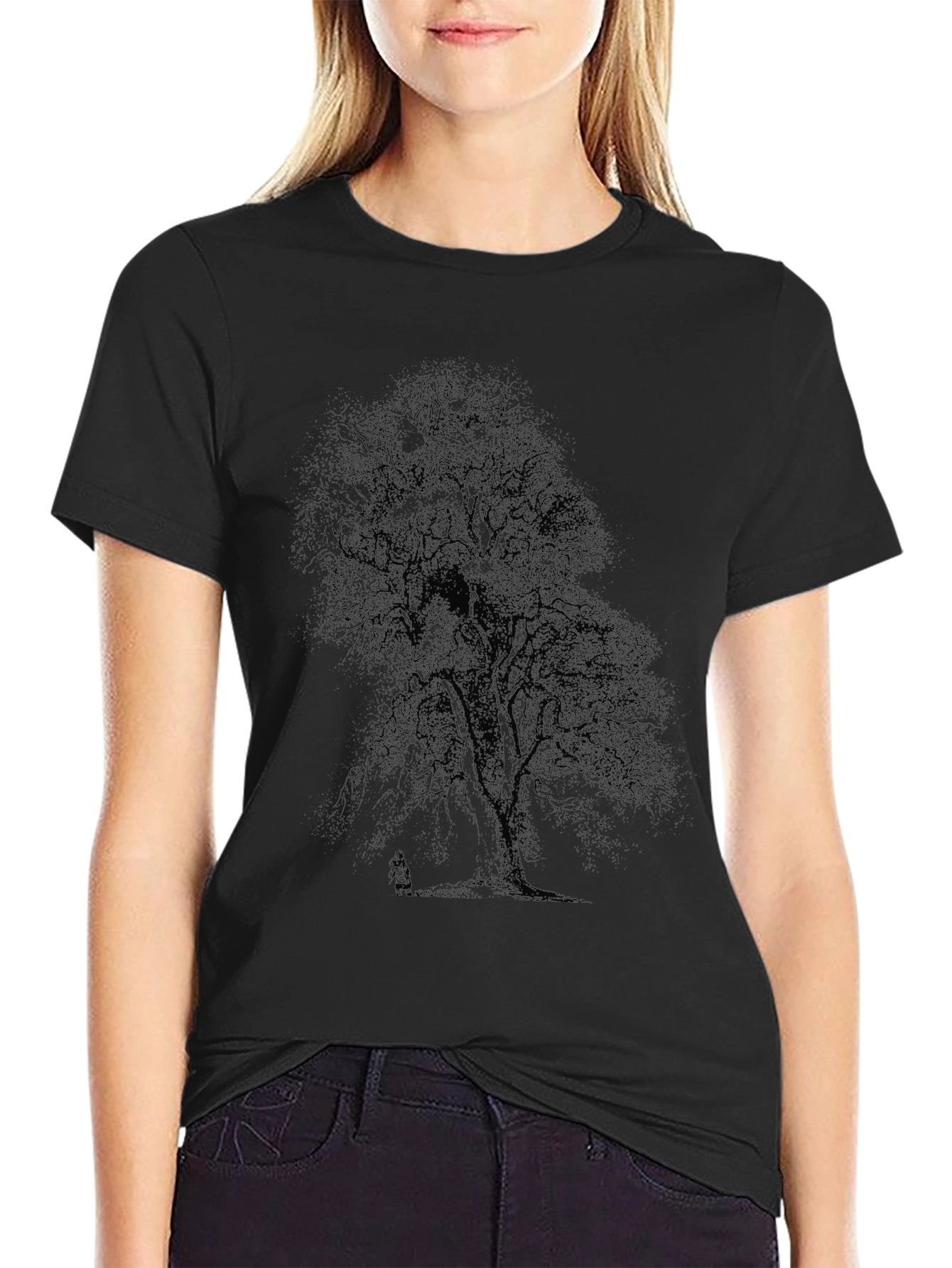 Mens Black Tree Print T-Shirt - Casual Style