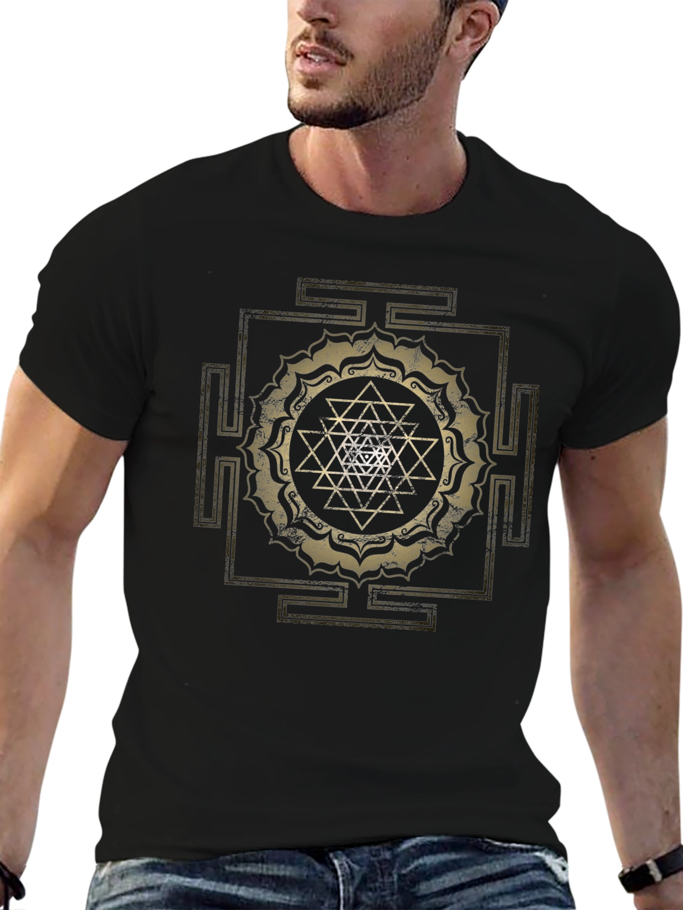 Sri Yantra Graphic Tee - Spiritual Black T-Shirt