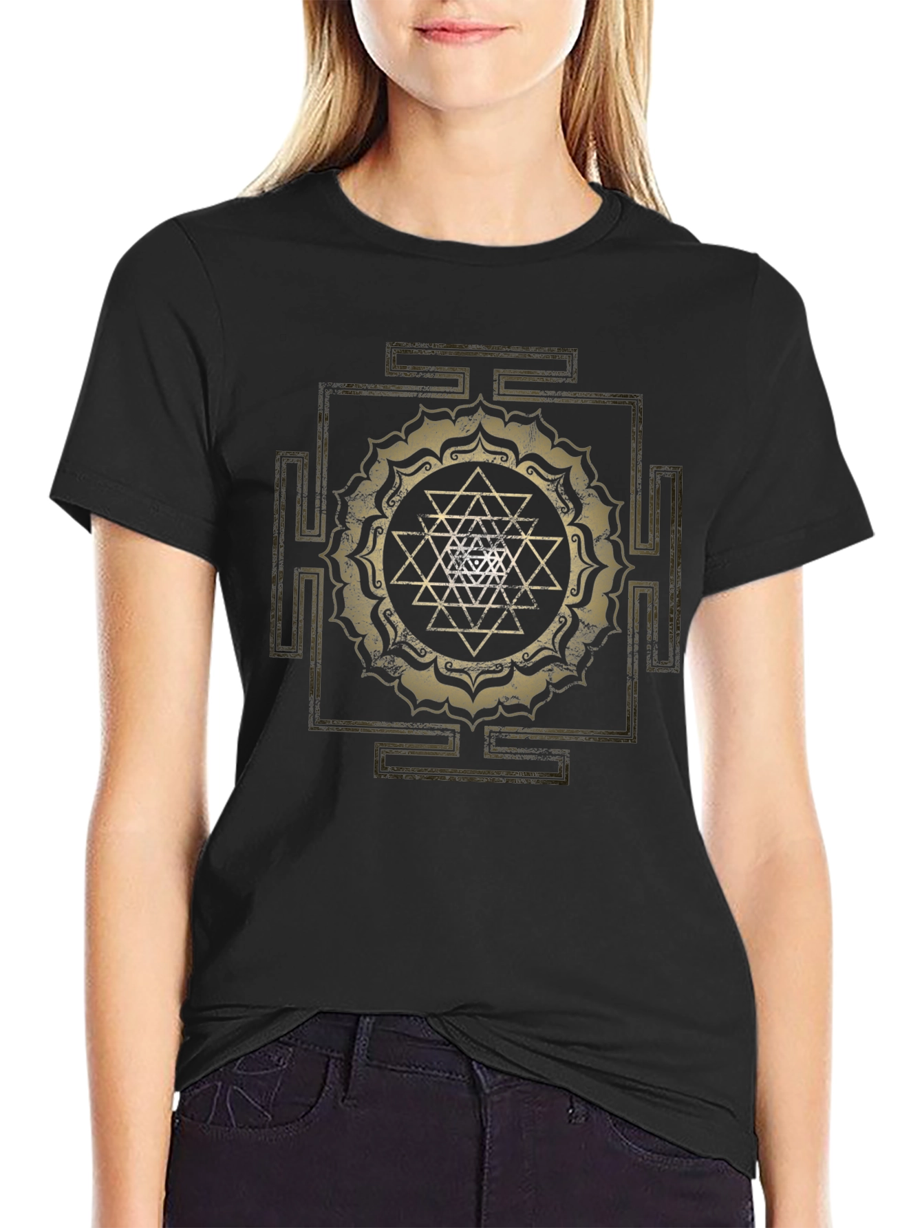 Sri Yantra Graphic Tee - Spiritual Black T-Shirt